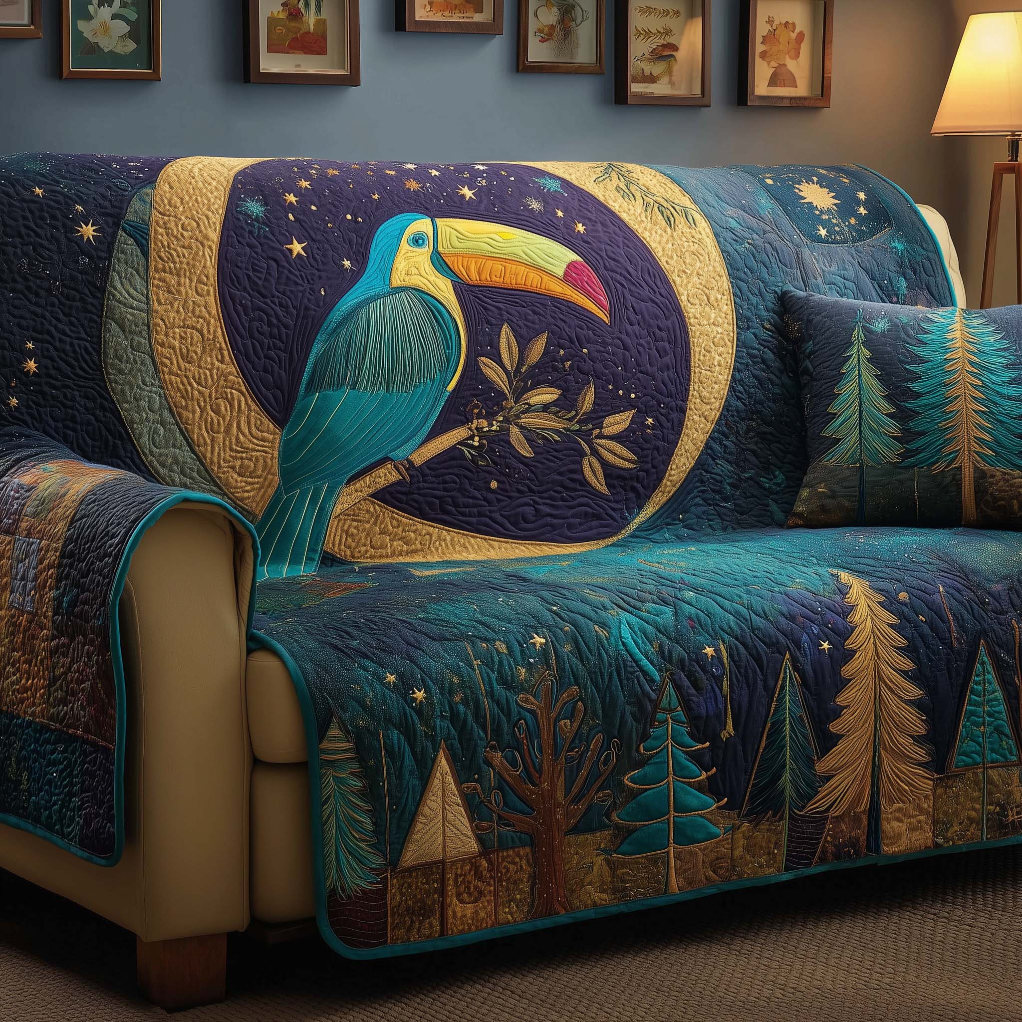 Moonlit Toucan Quilted Sofa Cover Fall Halloween Decor For Sofa Couch