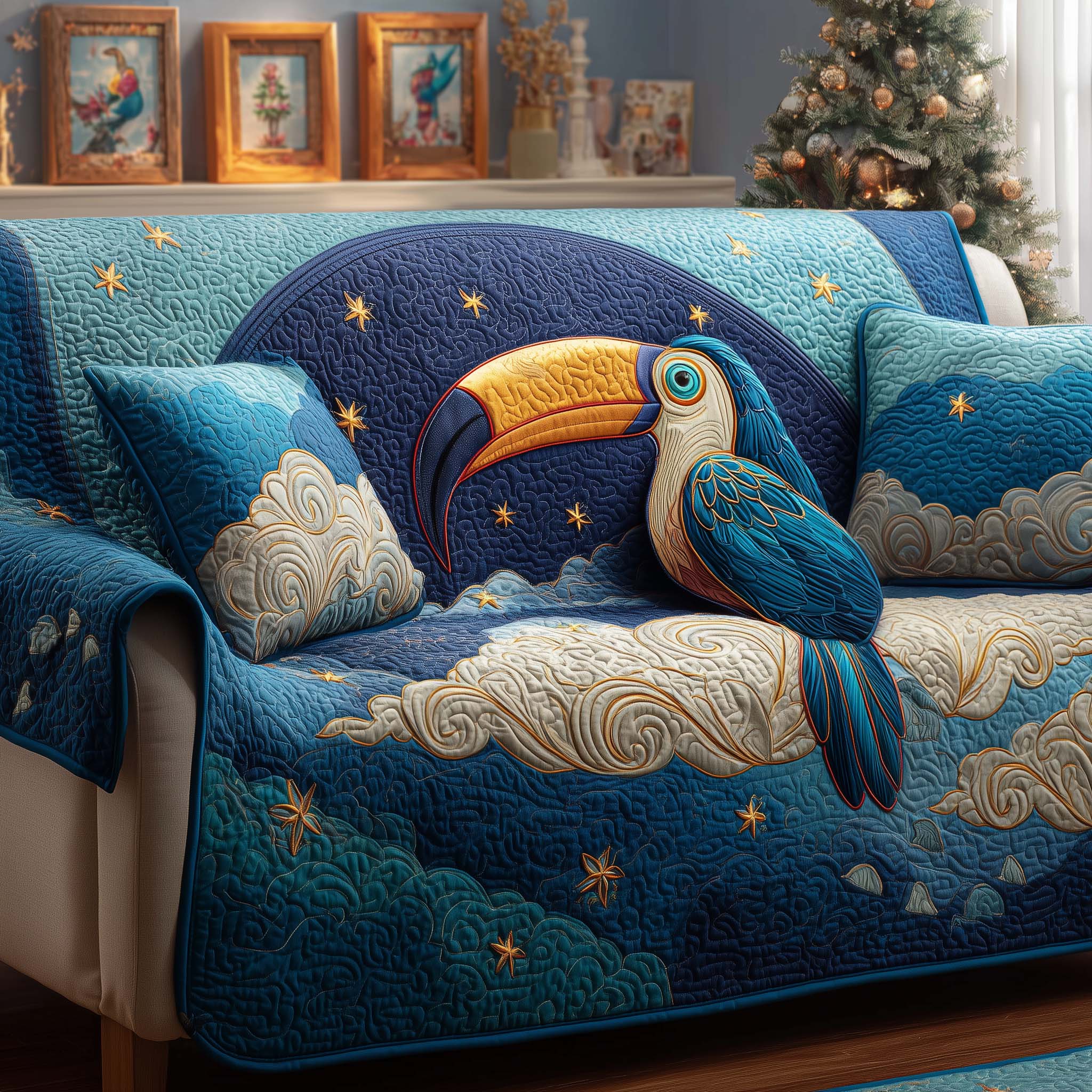 Starry Toucan Quilted Sofa Cover Fall Halloween Decor For Sofa Couch