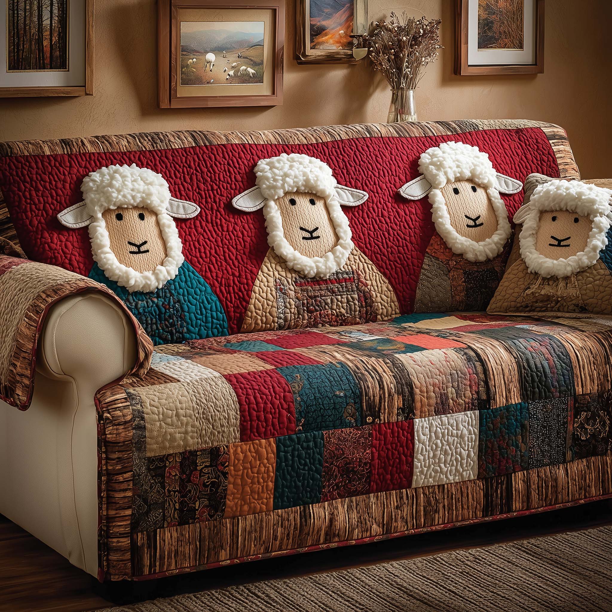 Cozy Flock Quilted Sofa Cover Fall Halloween Decor For Sofa Couch