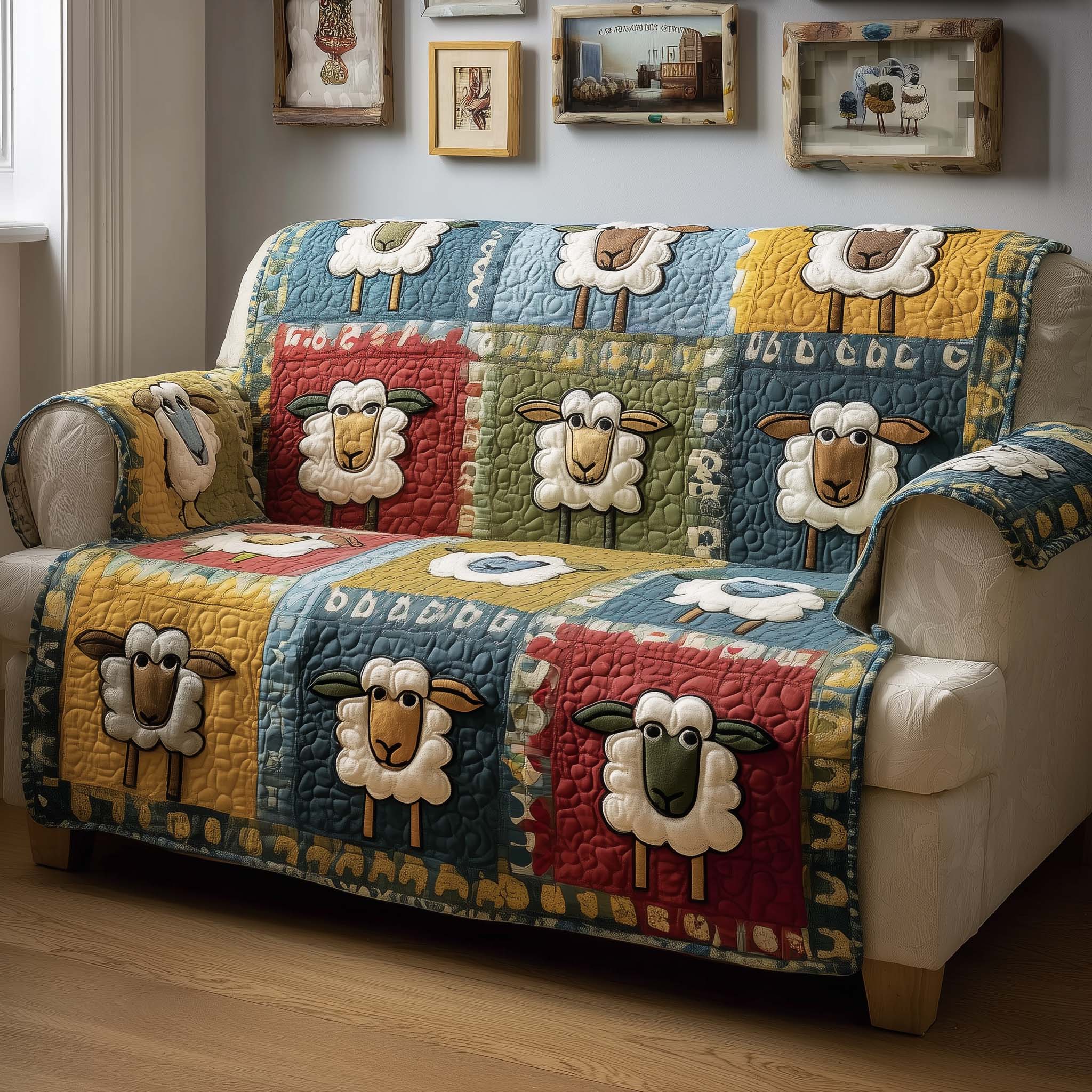 Patchy Sheep Quilted Sofa Cover Fall Halloween Decor For Sofa Couch