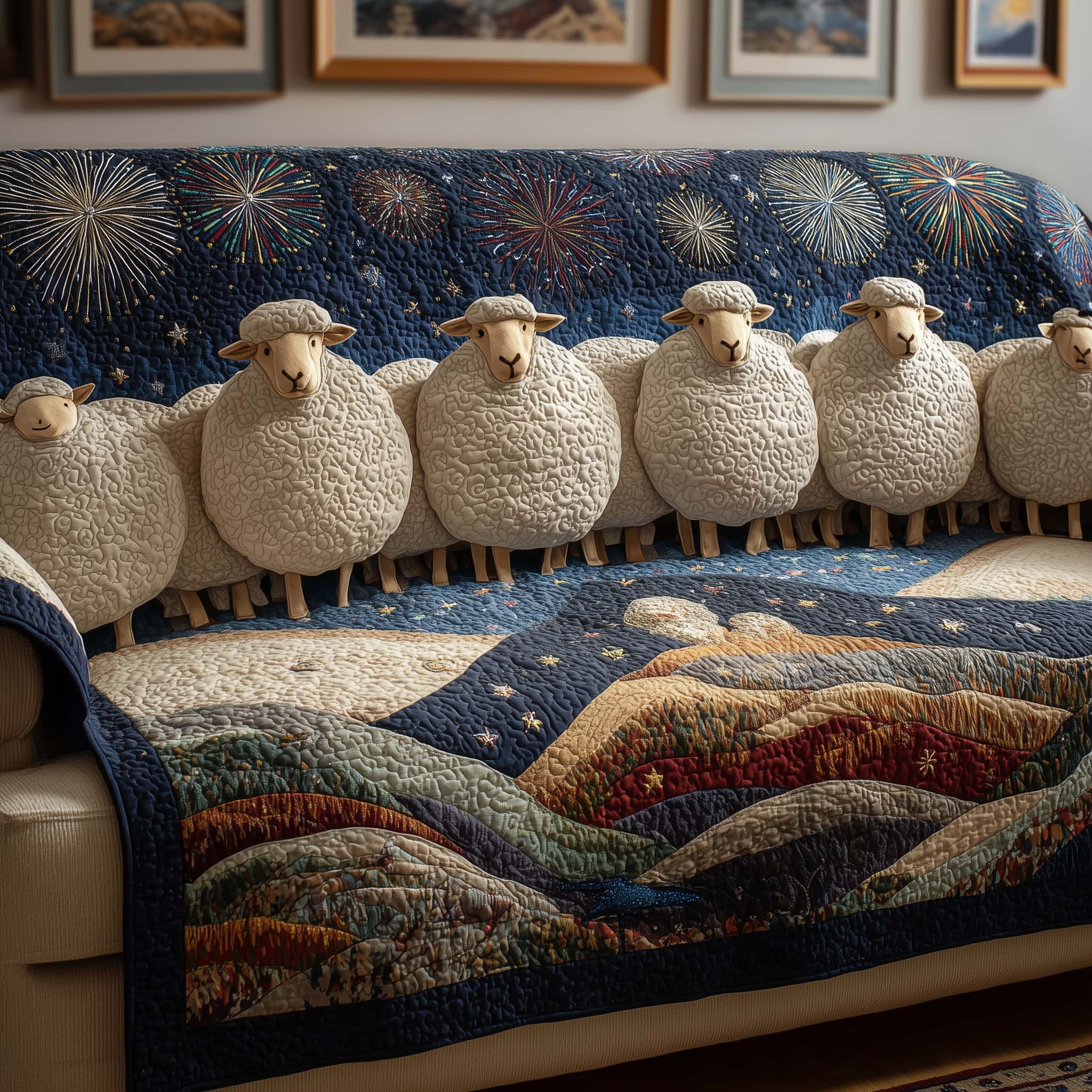 Firework Sheep Quilted Sofa Cover Fall Halloween Decor For Sofa Couch