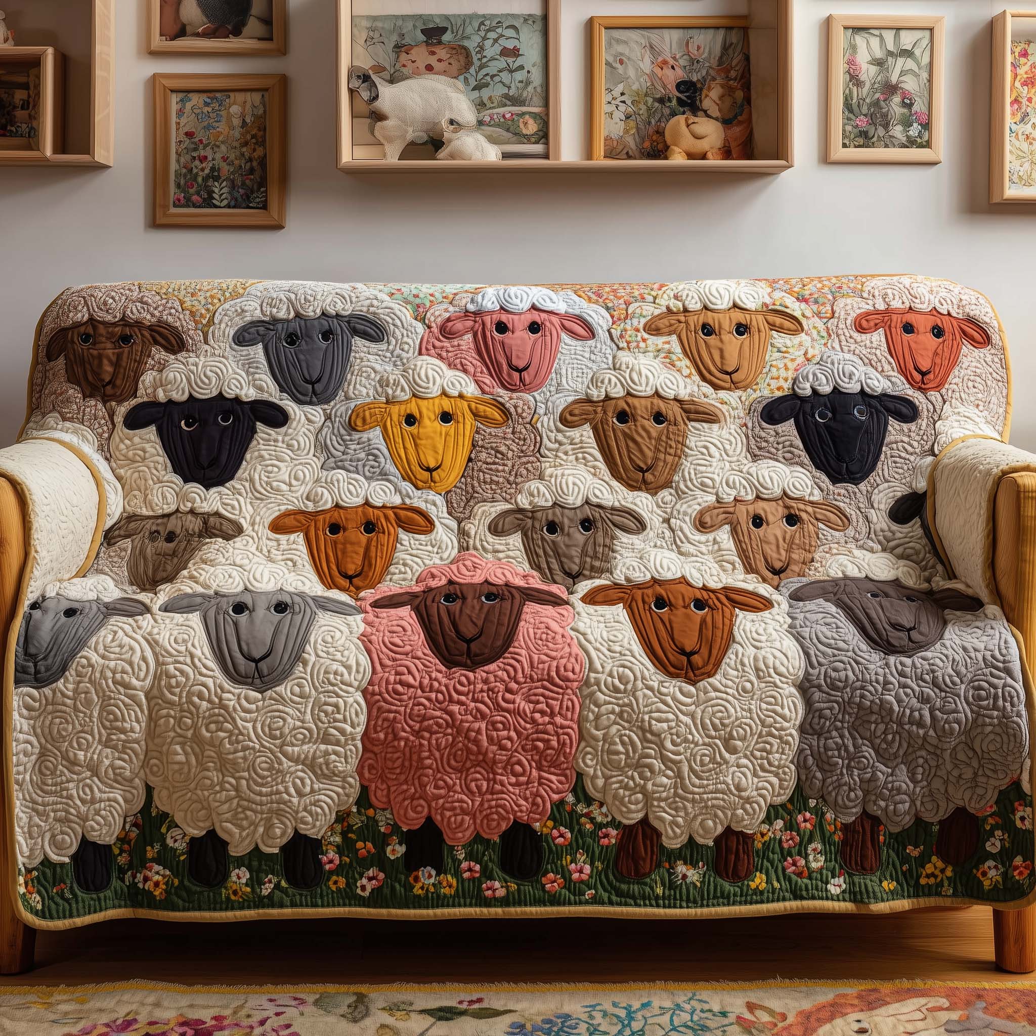 Rainbow Flock Quilted Sofa Cover Fall Halloween Decor For Sofa Couch