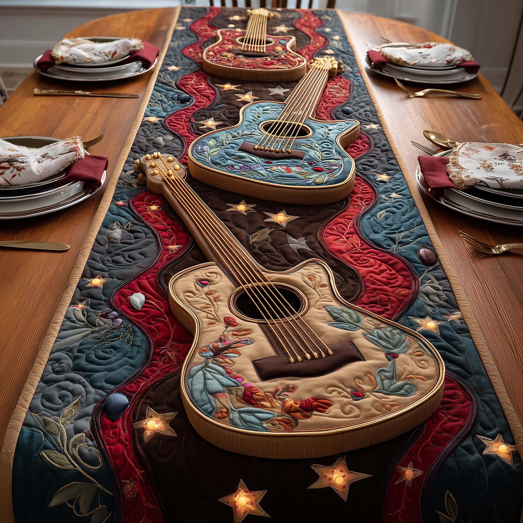 Star Guitars Quilted Table Runner, Easter Table Runner, Spring Table Runner, Mother's Day Gifts