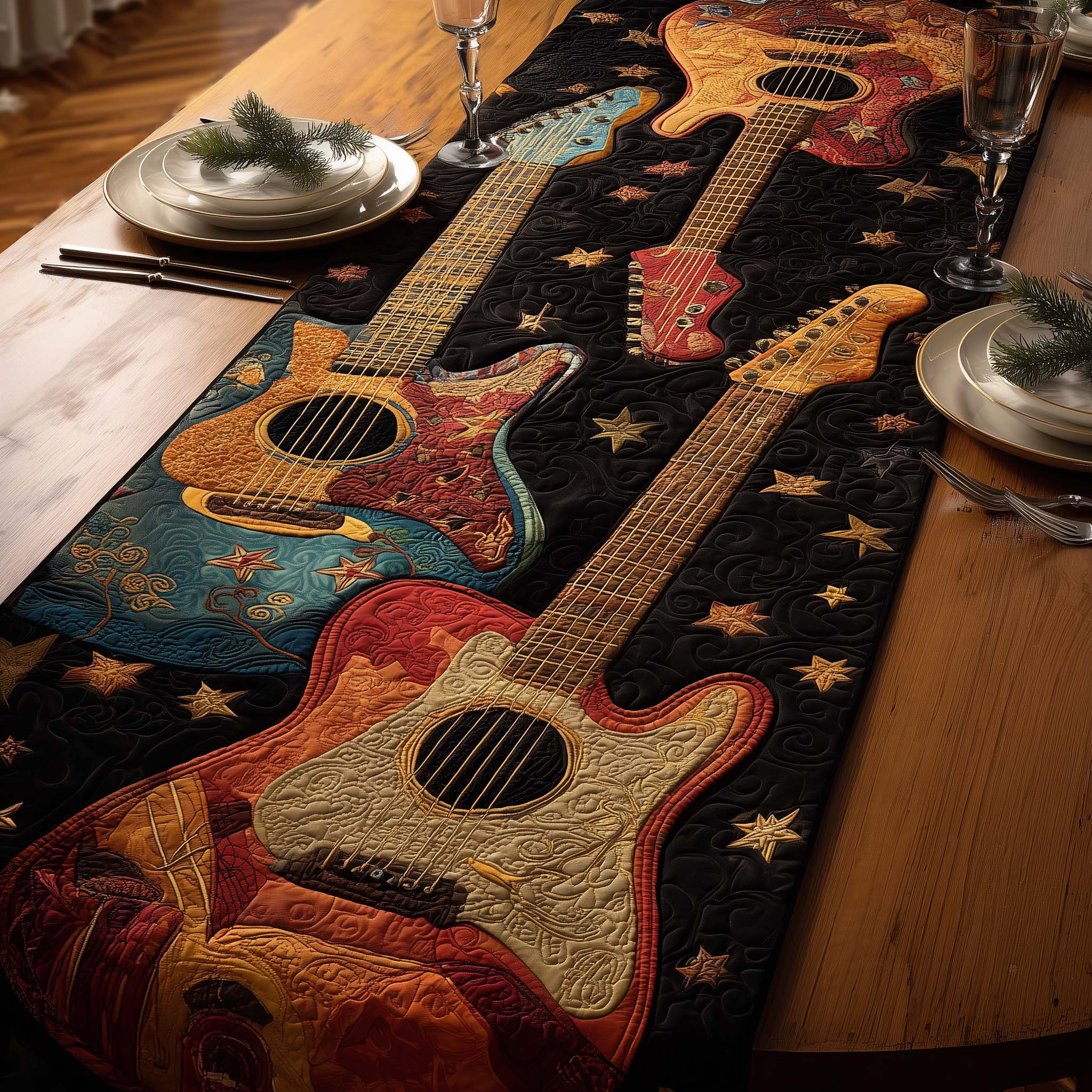 Midnight Guitars Quilted Table Runner, Easter Table Runner, Spring Table Runner, Mother's Day Gifts
