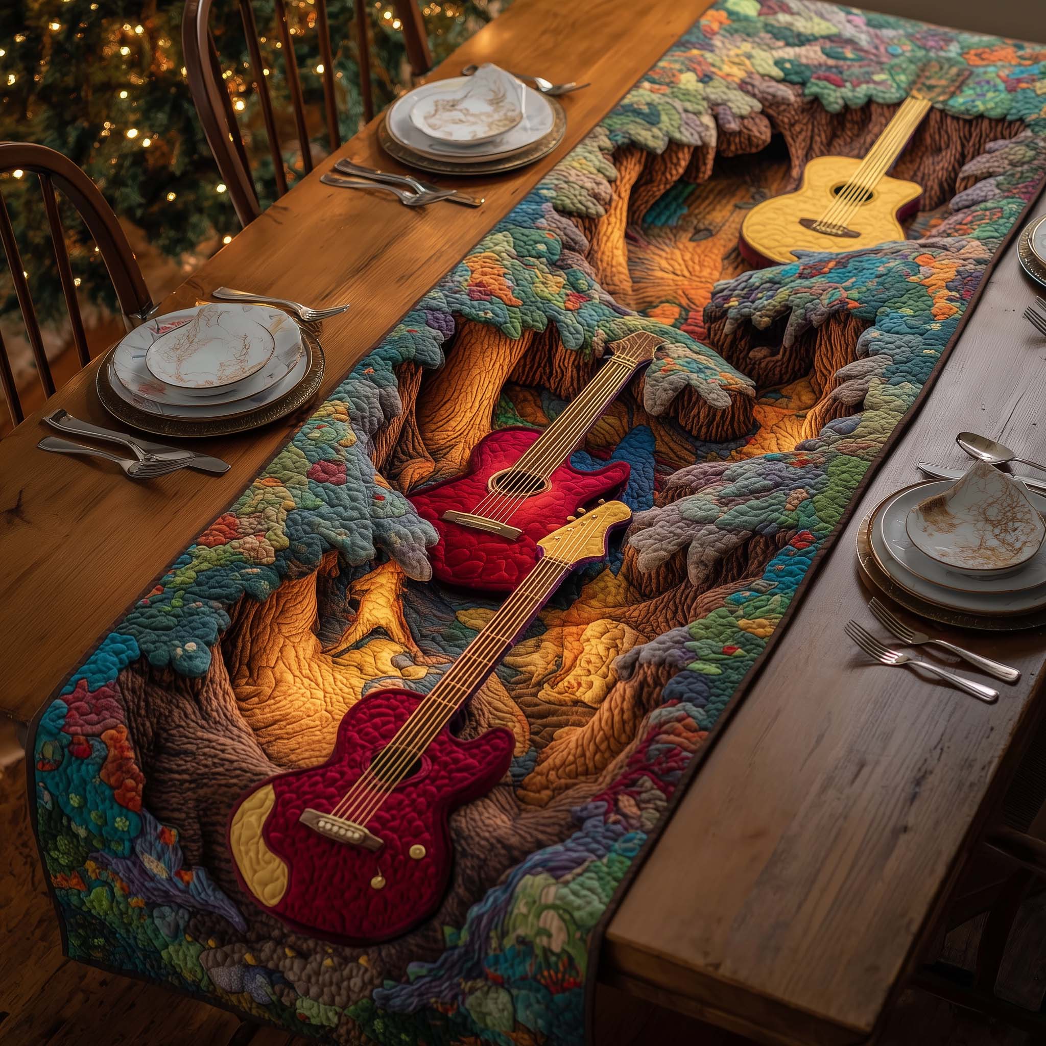 Forest Guitars Quilted Table Runner, Easter Table Runner, Spring Table Runner, Mother's Day Gifts