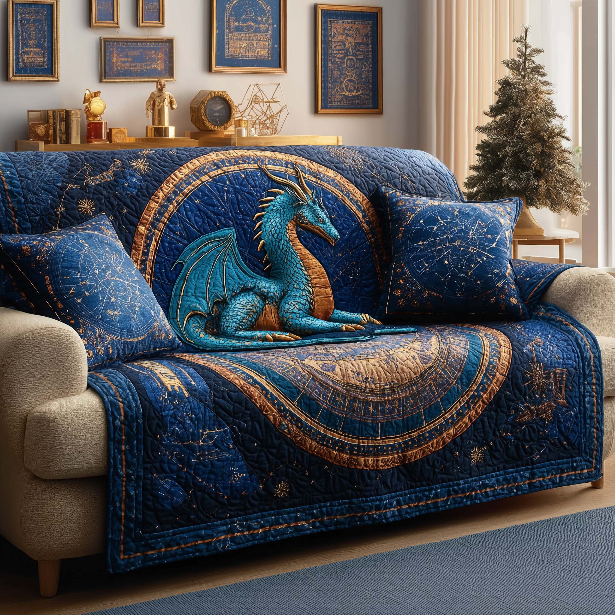 Celestial Dragon Quilted Sofa Cover Fall Halloween Decor For Sofa Couch