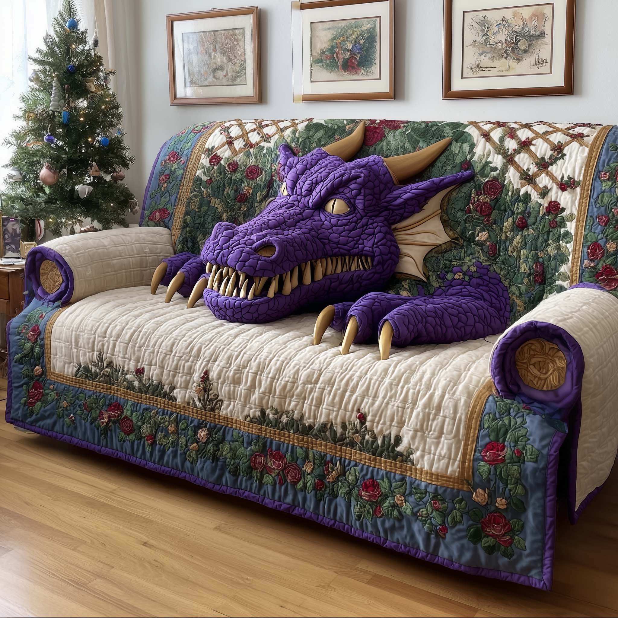 Amethyst Dragon Quilted Sofa Cover Fall Halloween Decor For Sofa Couch