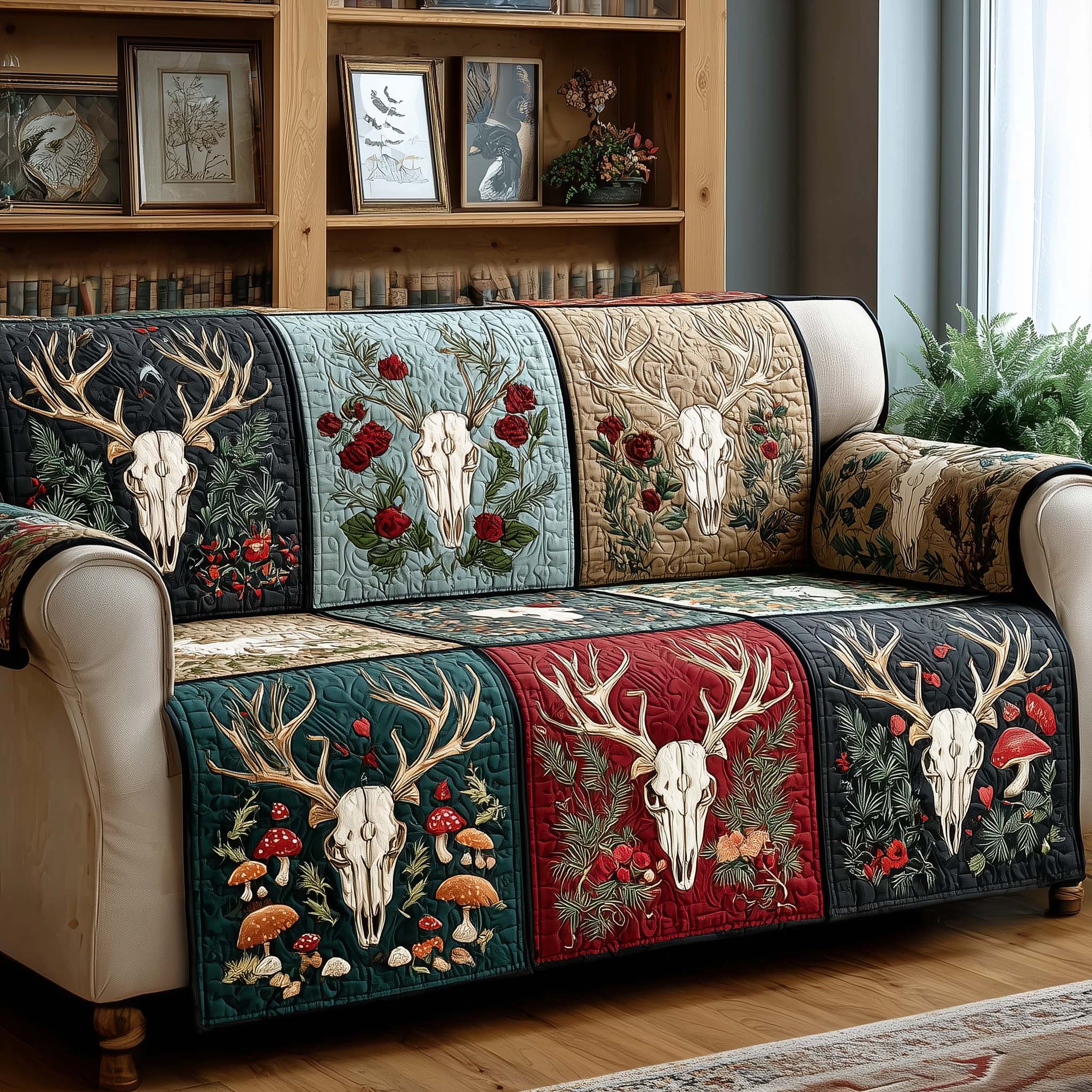 Crimson Forest Quilted Sofa Cover Fall Halloween Decor For Sofa Couch