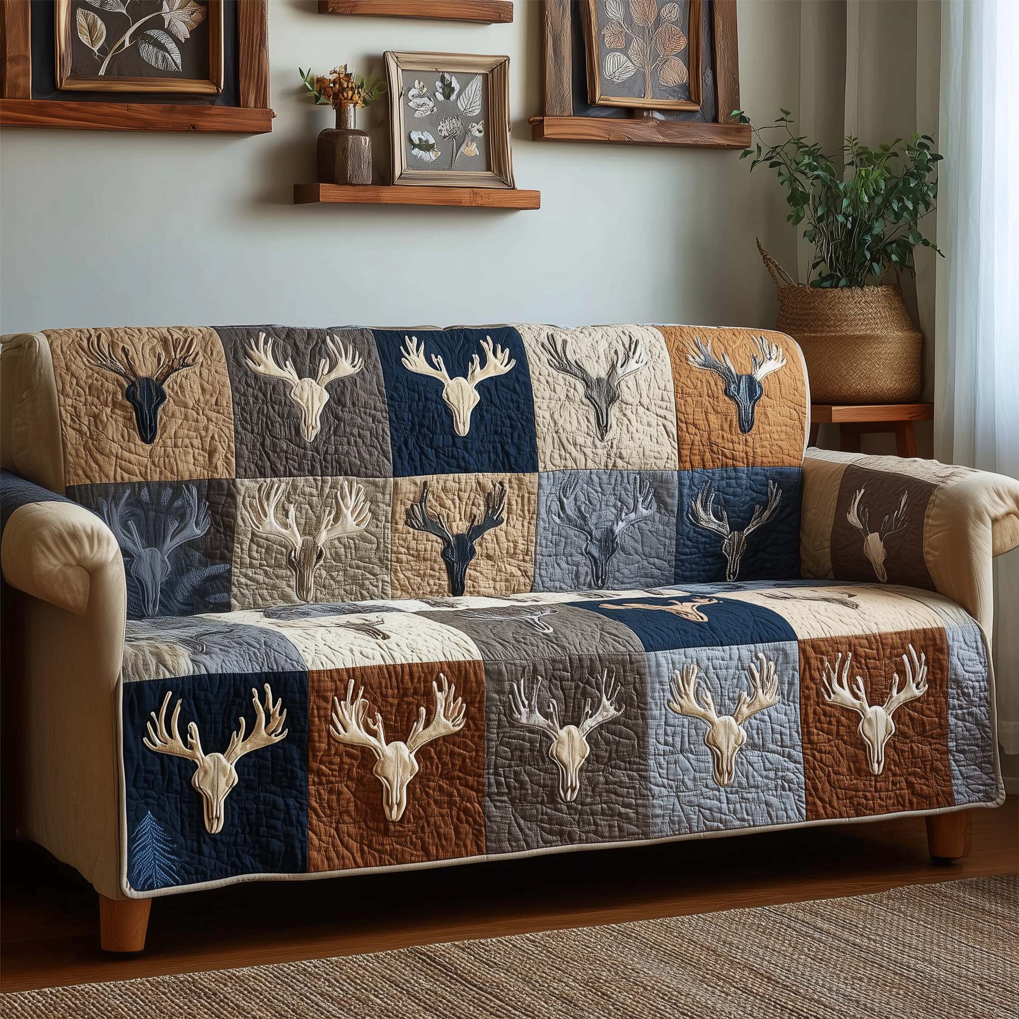 Rustic Antlers Quilted Sofa Cover Fall Halloween Decor For Sofa Couch