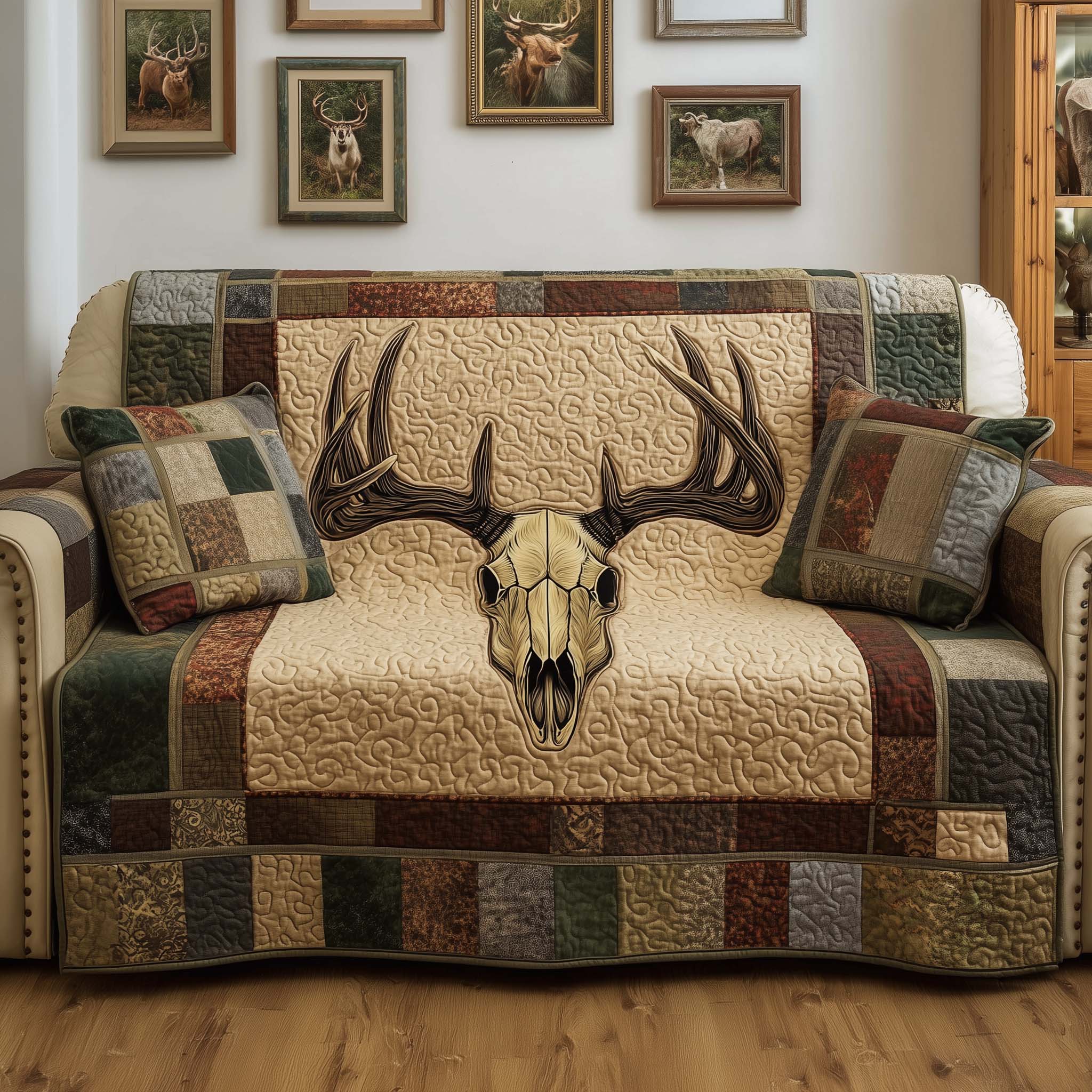 Prairie Skull Quilted Sofa Cover Fall Halloween Decor For Sofa Couch