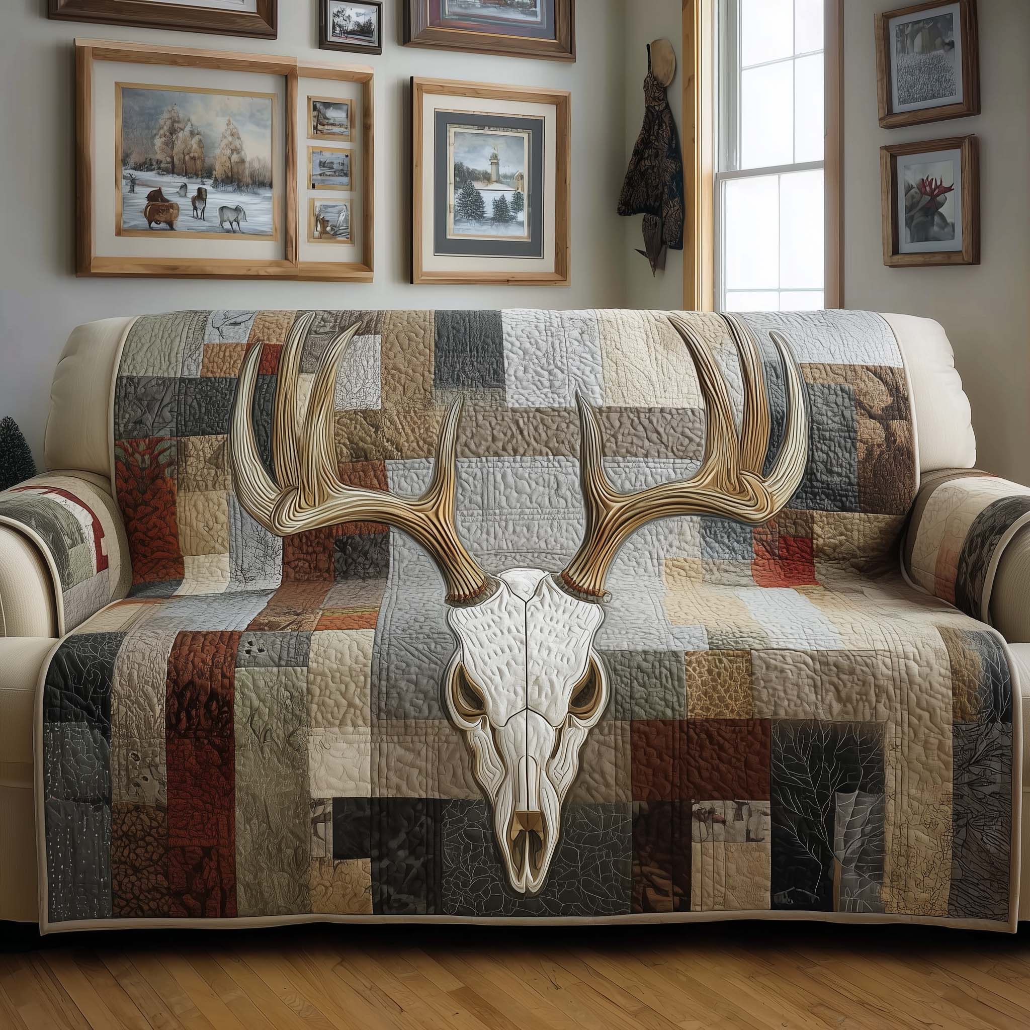 Ivory Antlers Quilted Sofa Cover Fall Halloween Decor For Sofa Couch