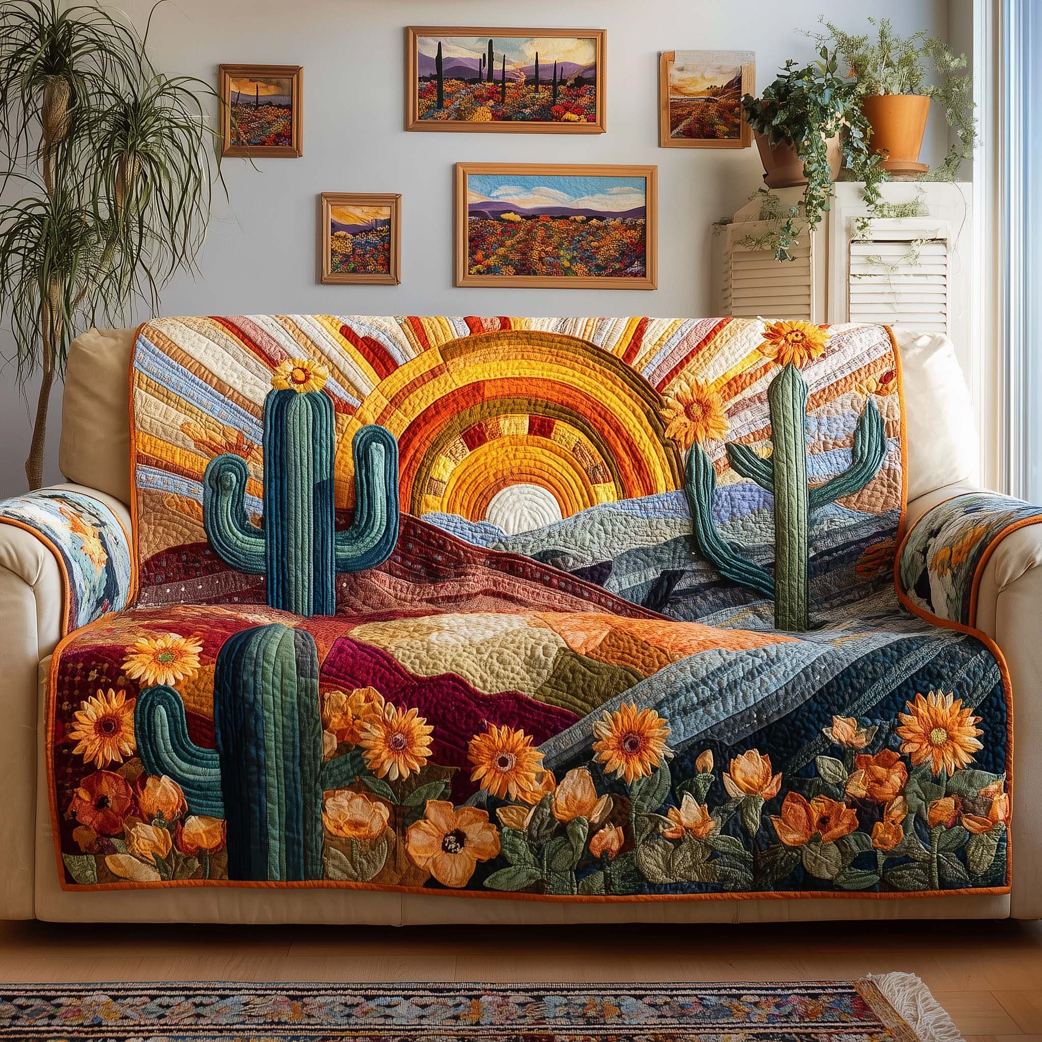 Golden Bloom Quilted Sofa Cover Fall Halloween Decor For Sofa Couch