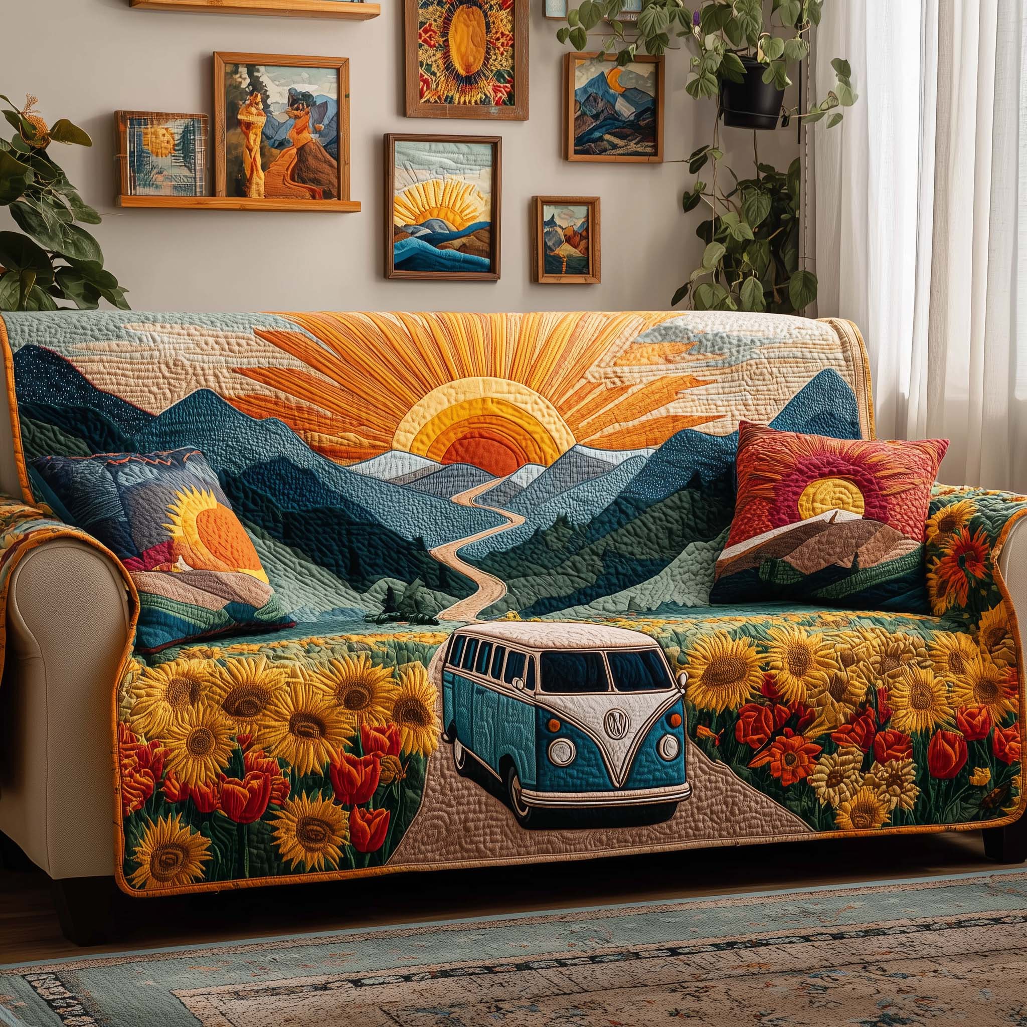 Sunlit Journey Quilted Sofa Cover Fall Halloween Decor For Sofa Couch