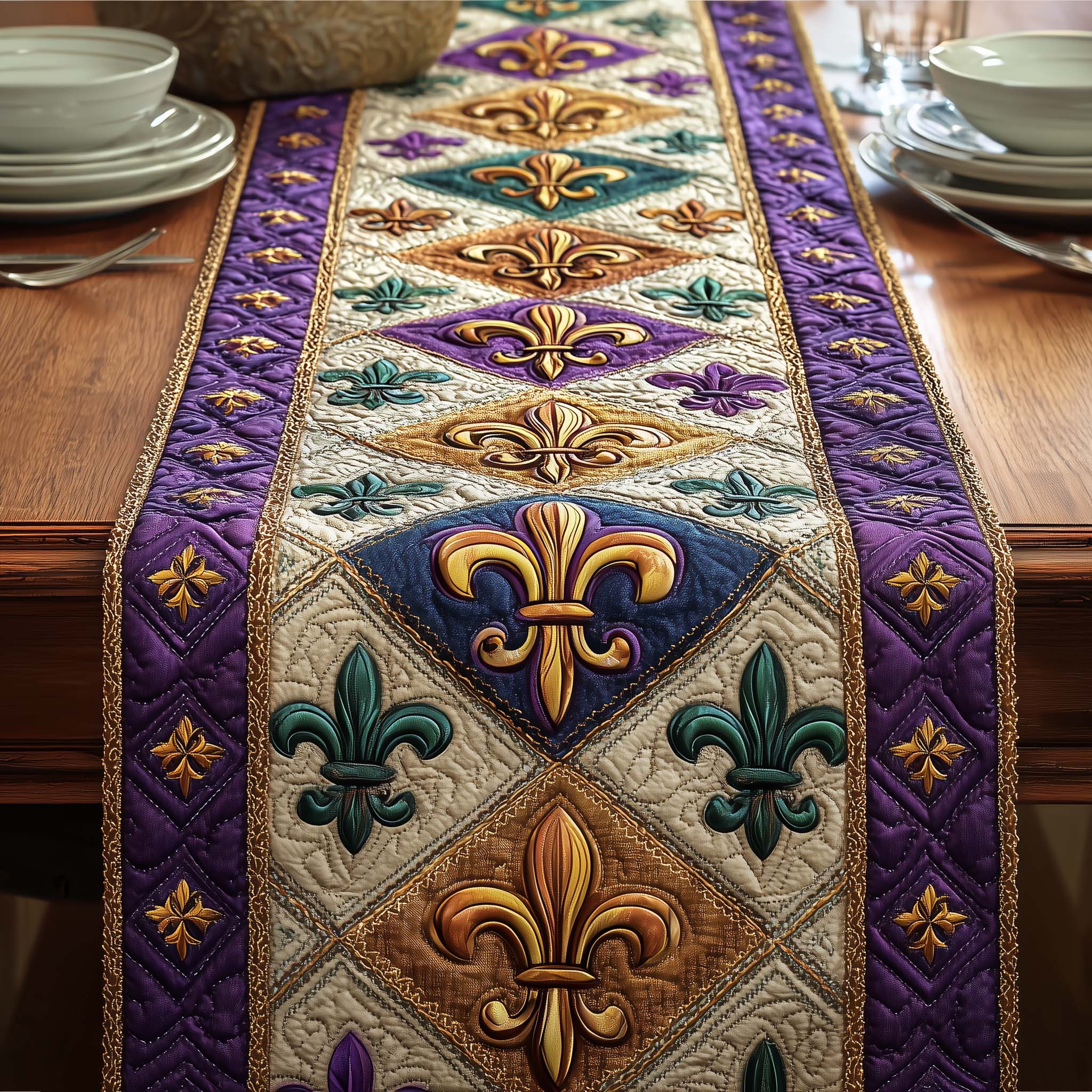 Diamond Fleur Quilted Table Runner, Easter Table Runner, Spring Table Runner, Mother's Day Gifts