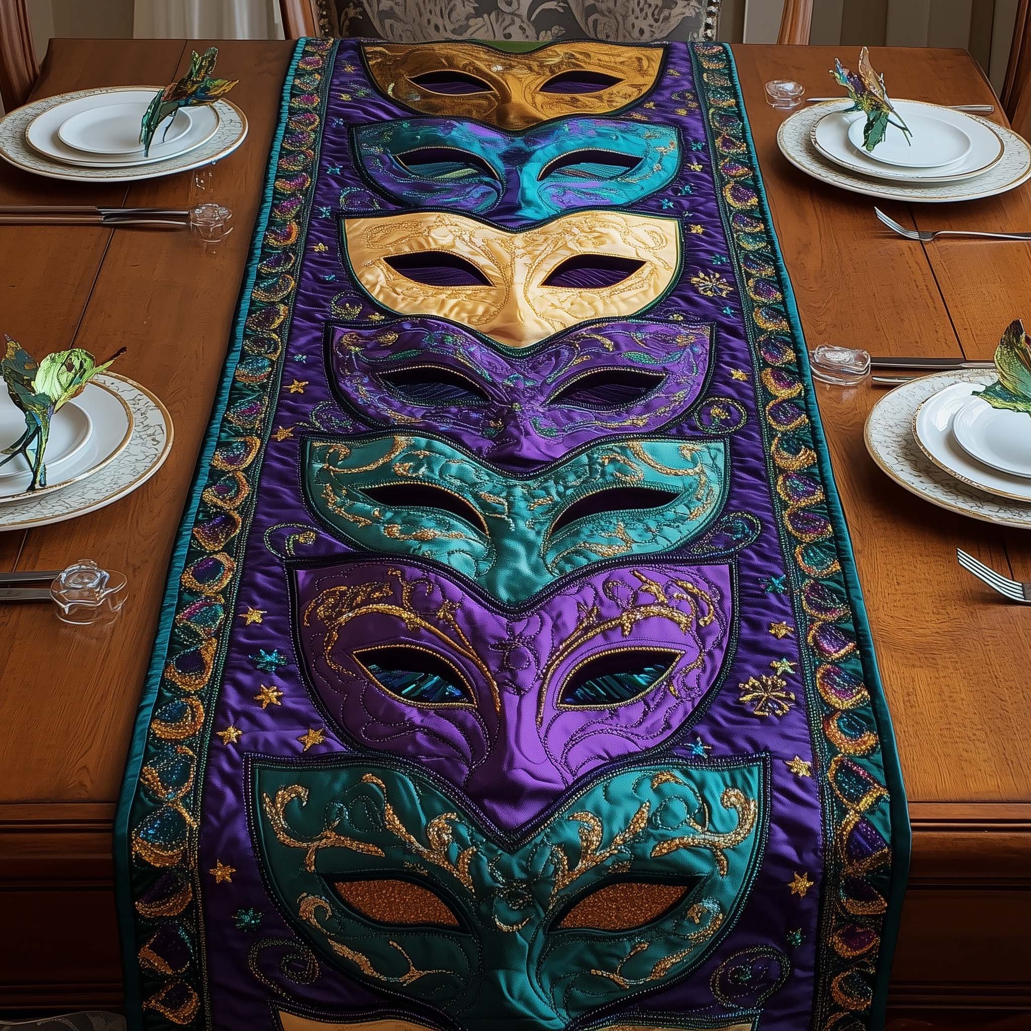 Masquerade Masks Quilted Table Runner, Easter Table Runner, Spring Table Runner, Mother's Day Gifts