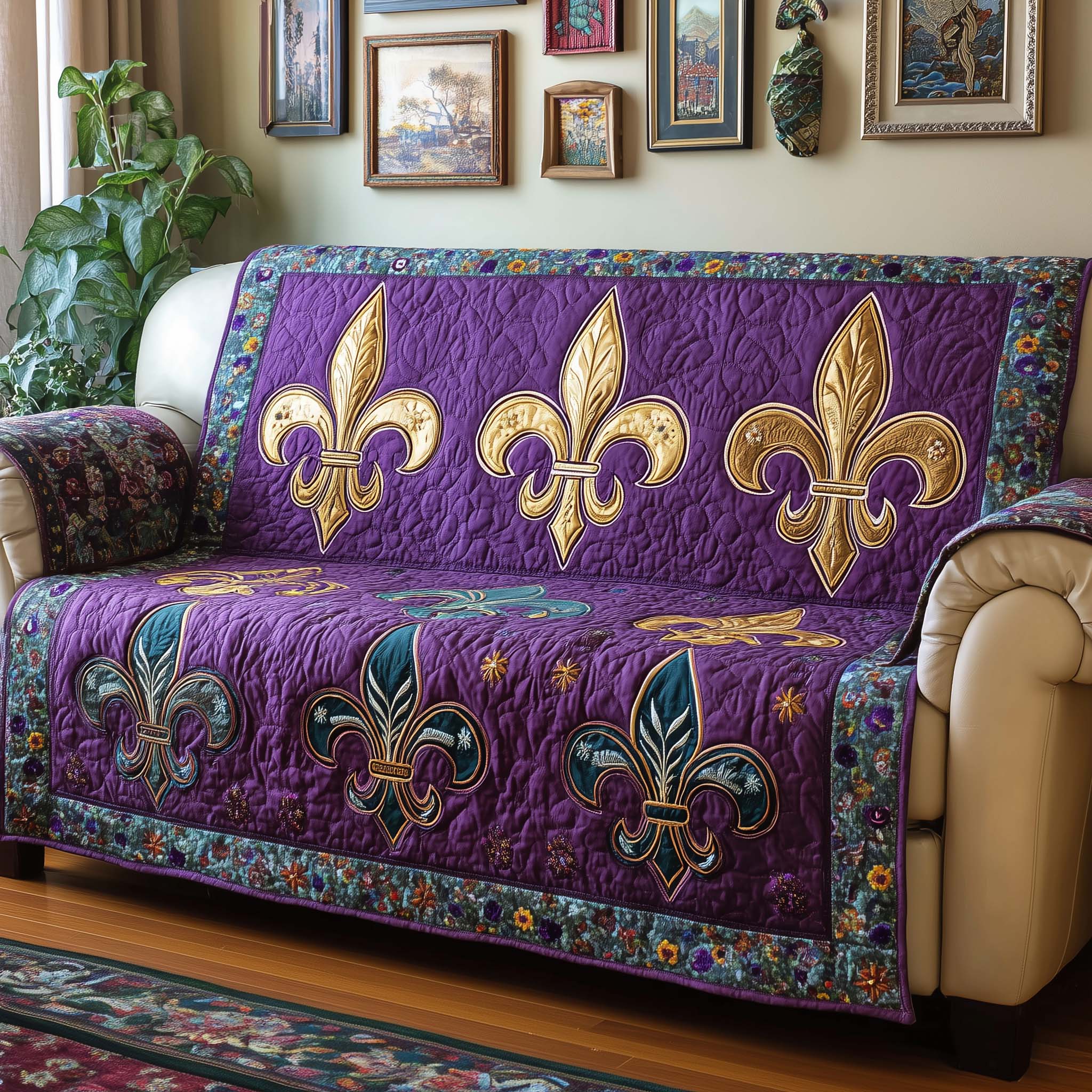 Triple Fleur Quilted Sofa Cover Fall Halloween Decor For Sofa Couch