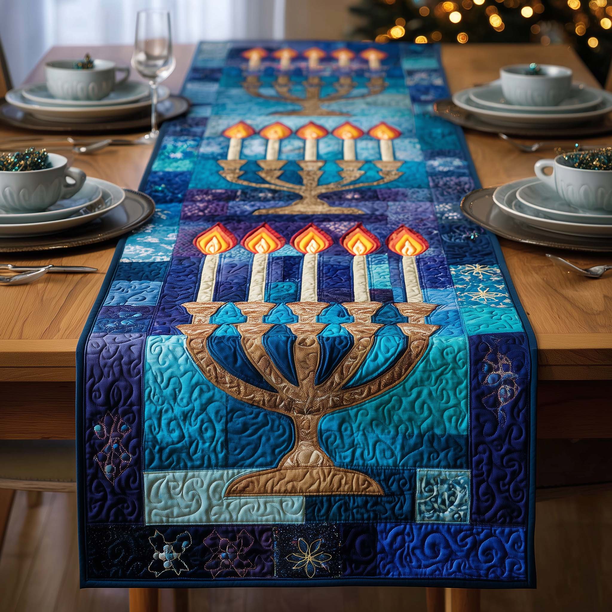 Azure Menorah Quilted Table Runner, Easter Table Runner, Spring Table Runner, Mother's Day Gifts