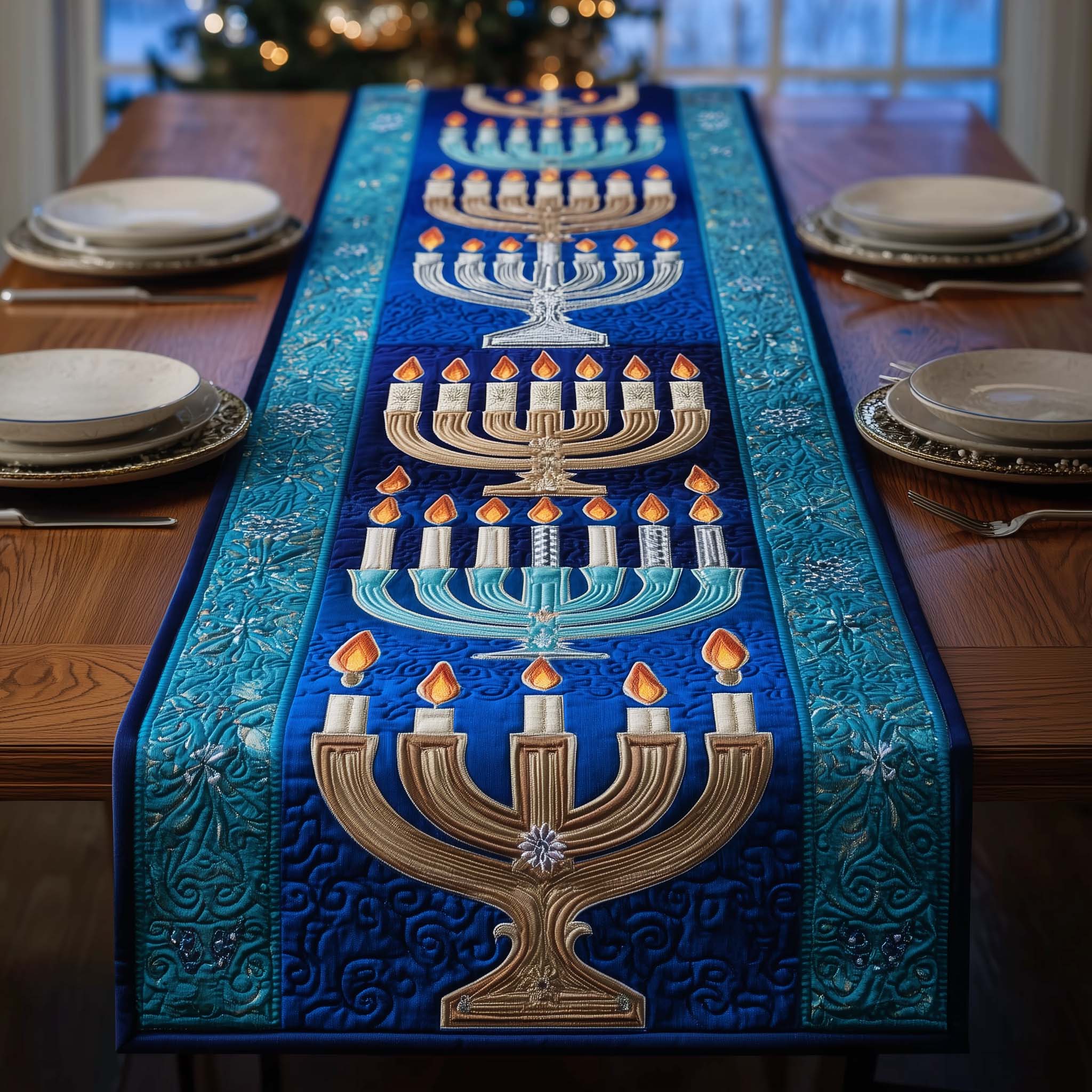 Golden Menorah Quilted Table Runner, Easter Table Runner, Spring Table Runner, Mother's Day Gifts