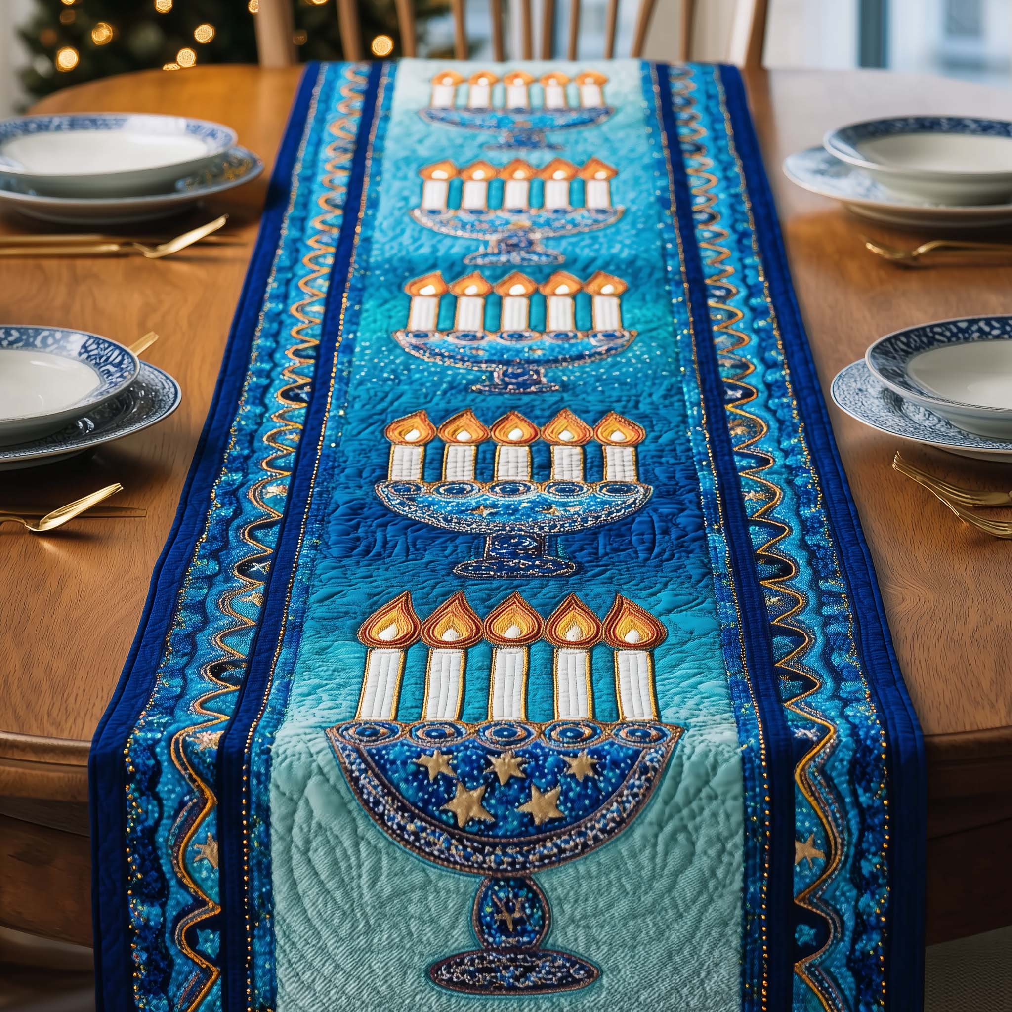 Starry Menorah Quilted Table Runner, Easter Table Runner, Spring Table Runner, Mother's Day Gifts