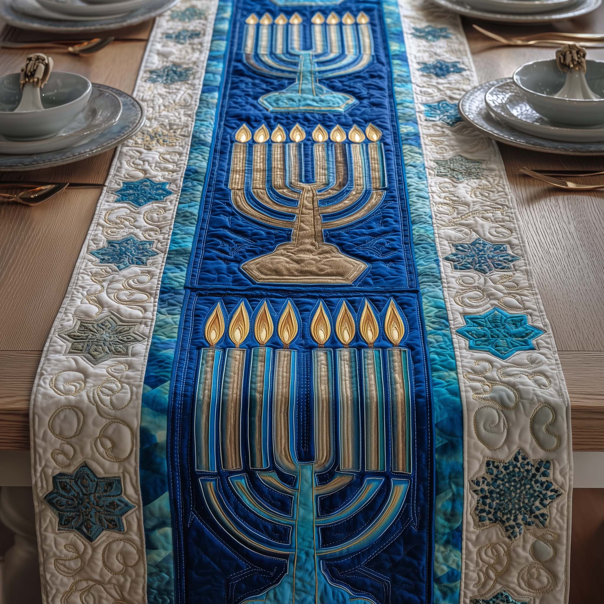 Classic Menorah Quilted Table Runner, Easter Table Runner, Spring Table Runner, Mother's Day Gifts