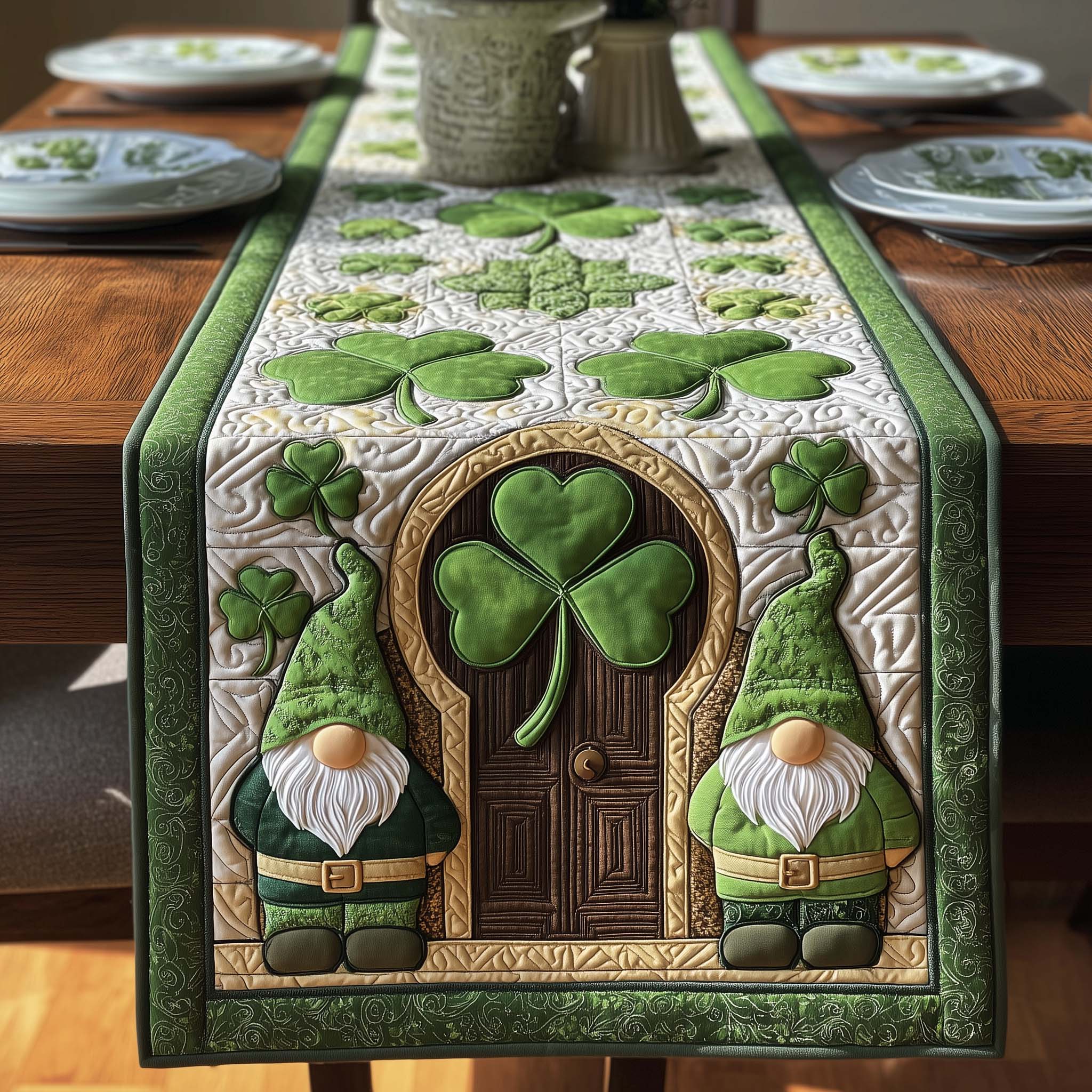Shamrock Cottage Quilted Table Runner, Easter Table Runner, Spring Table Runner, Mother's Day Gifts