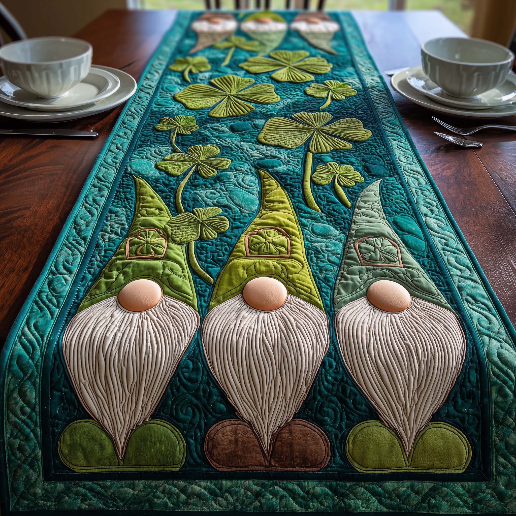 Trio Gnomes Quilted Table Runner, Easter Table Runner, Spring Table Runner, Mother's Day Gifts