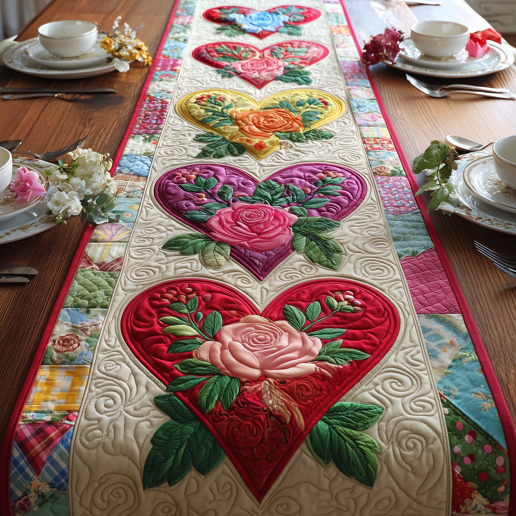 Patchwork Love Quilted Table Runner, Easter Table Runner, Spring Table Runner, Mother's Day Gifts