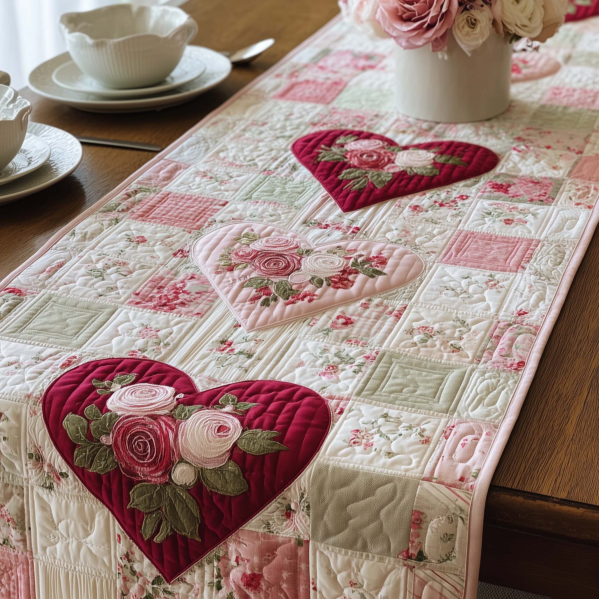 Blush Roses Quilted Table Runner, Easter Table Runner, Spring Table Runner, Mother's Day Gifts