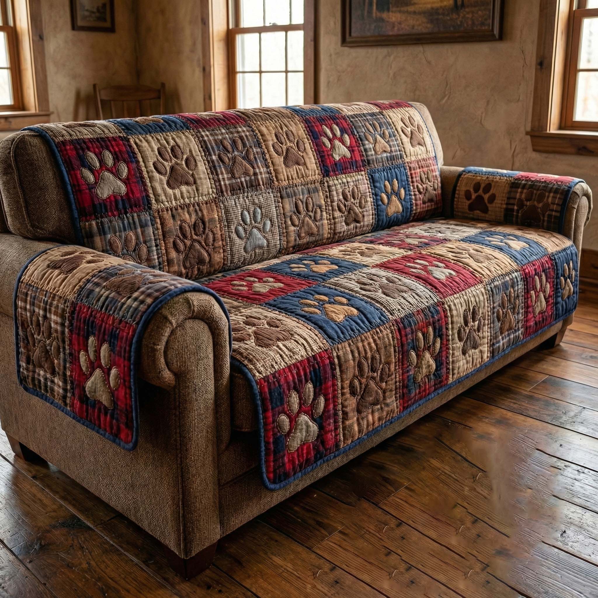 Vintage Paws Quilted Sofa Cover Fall Halloween Decor For Sofa Couch