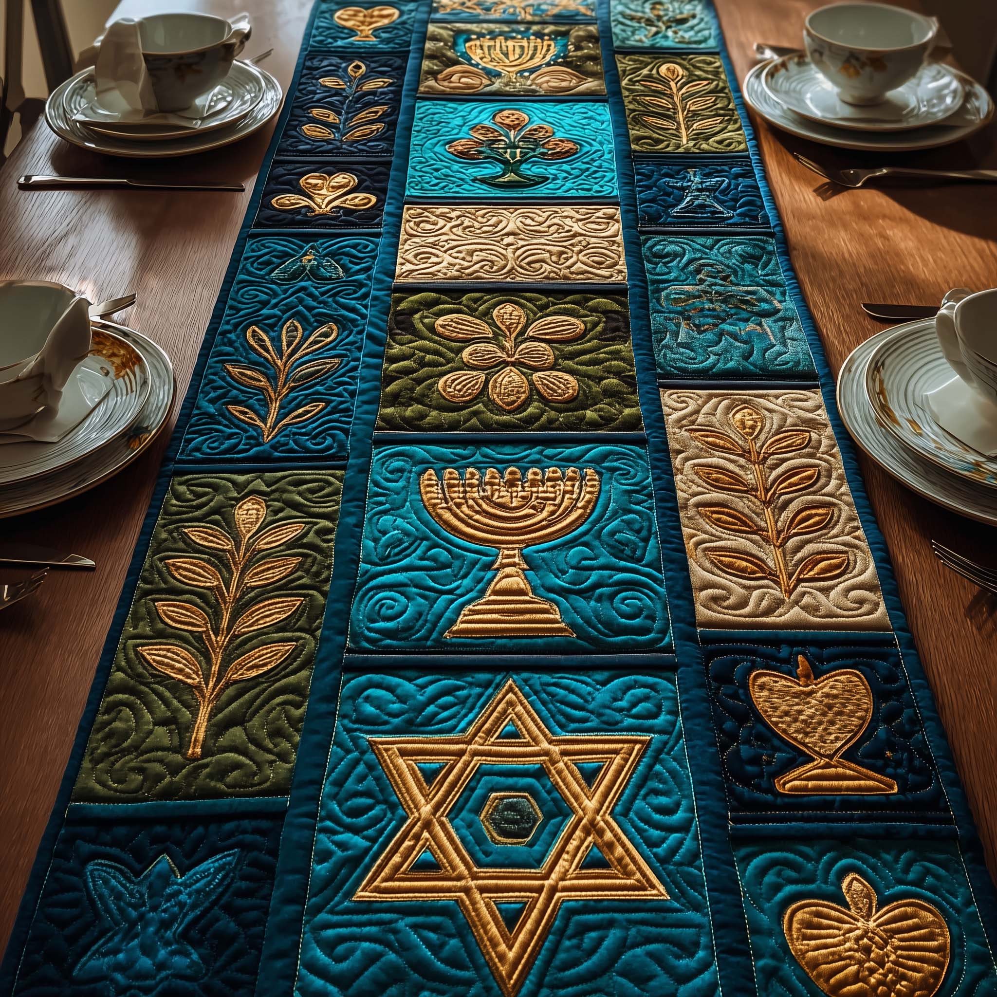 Emerald Menorah Quilted Table Runner, Easter Table Runner, Spring Table Runner, Mother's Day Gifts