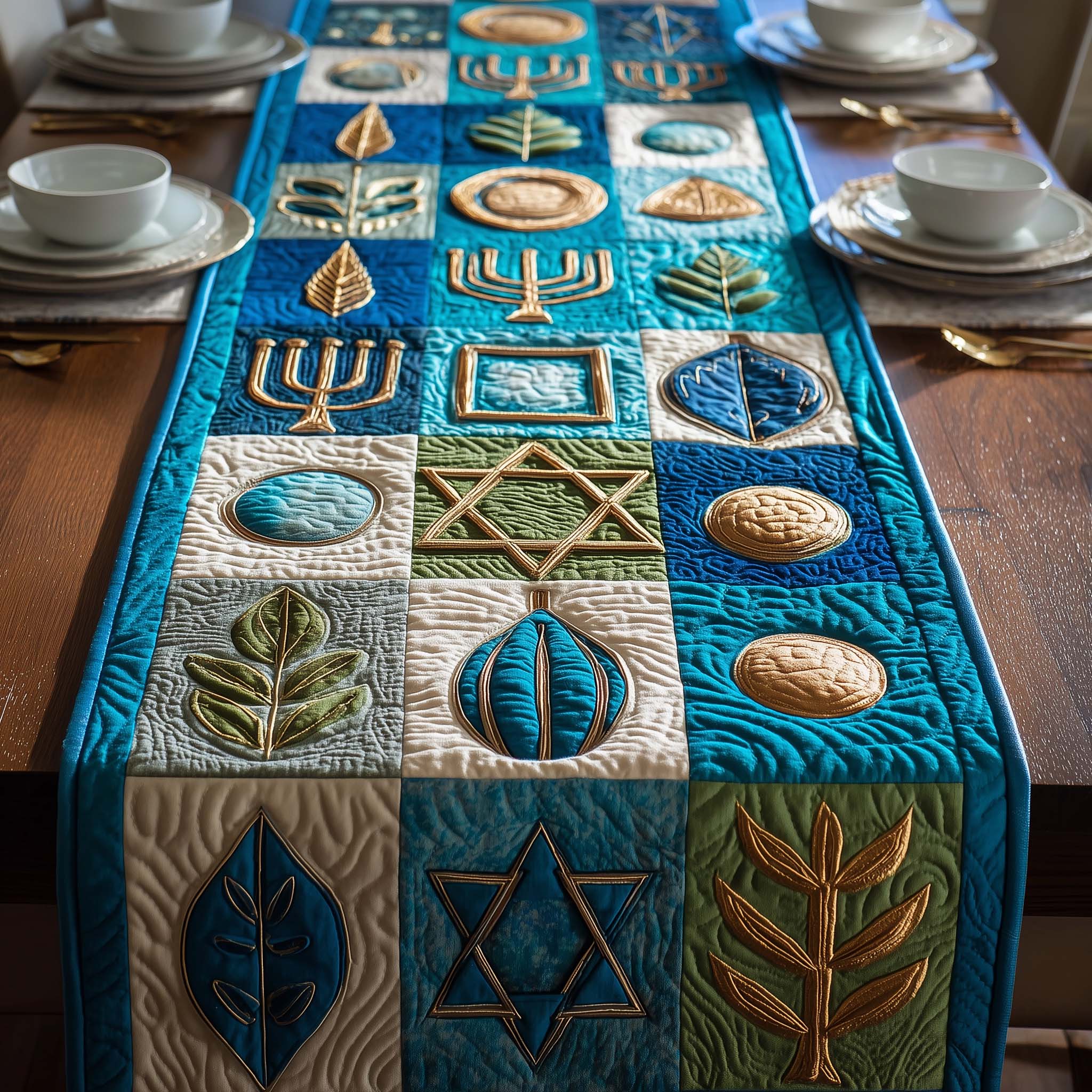 Sacred Blue Quilted Table Runner, Easter Table Runner, Spring Table Runner, Mother's Day Gifts