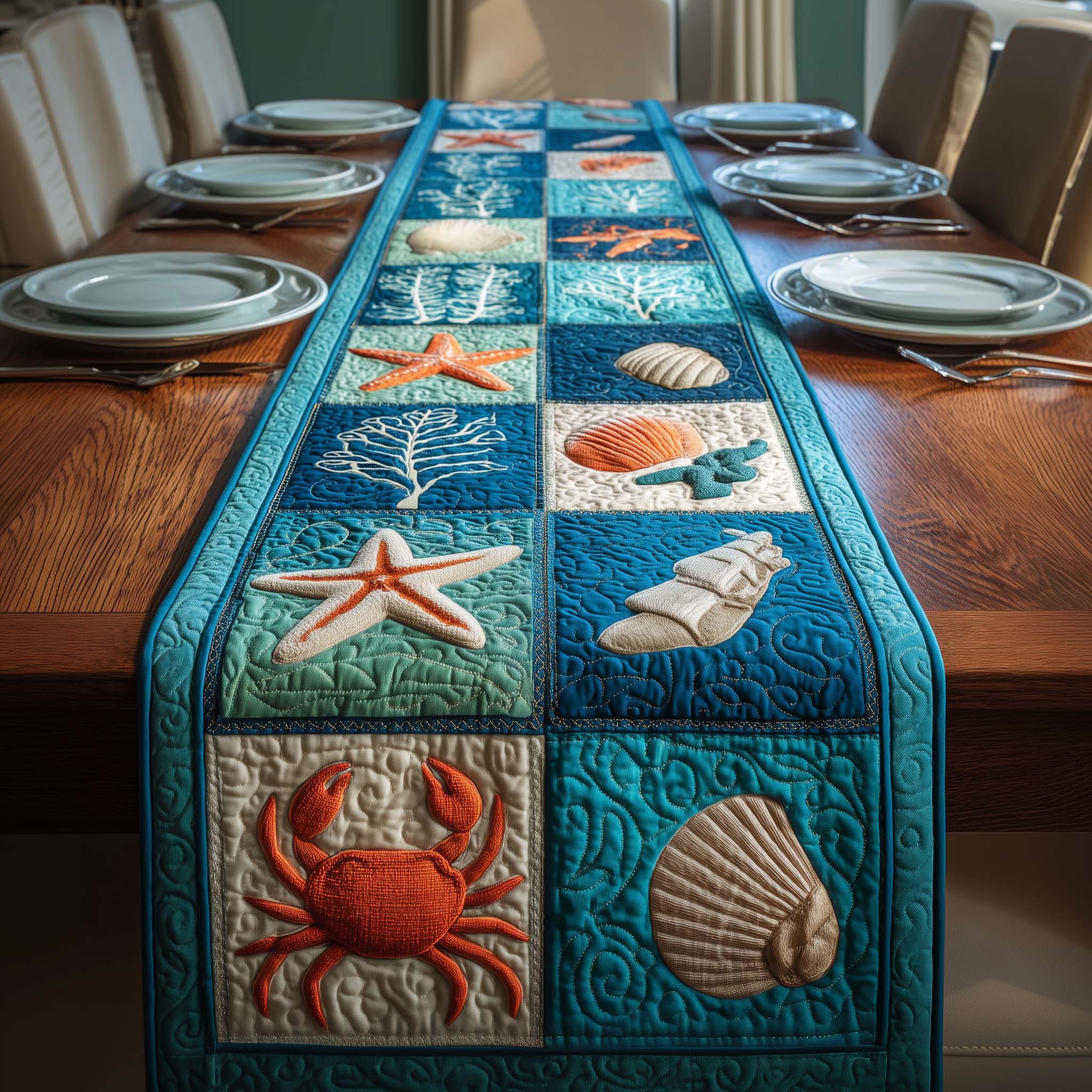 Coastal Patchwork Quilted Table Runner, Easter Table Runner, Spring Table Runner, Mother's Day Gifts