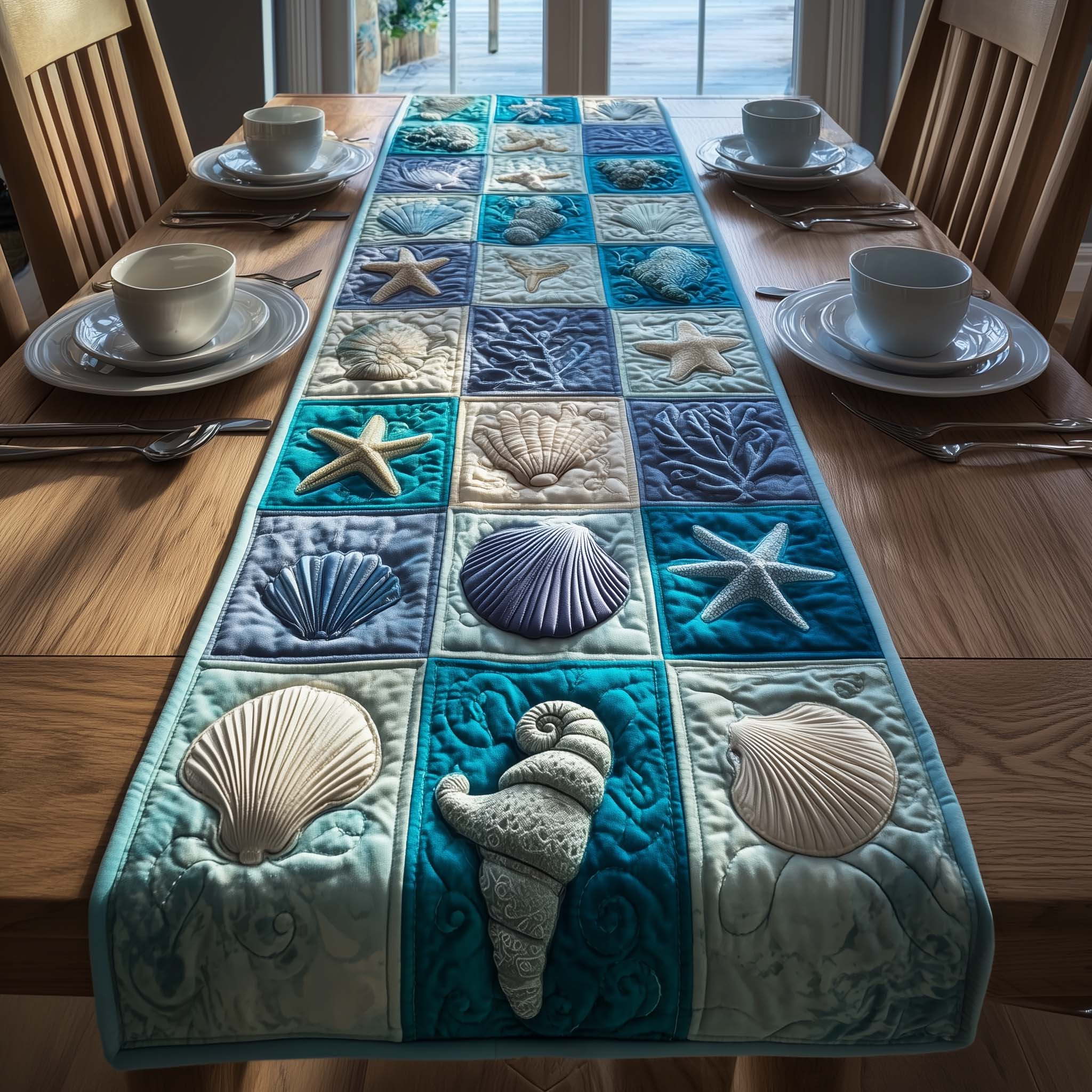 Sea Harmony Quilted Table Runner, Easter Table Runner, Spring Table Runner, Mother's Day Gifts