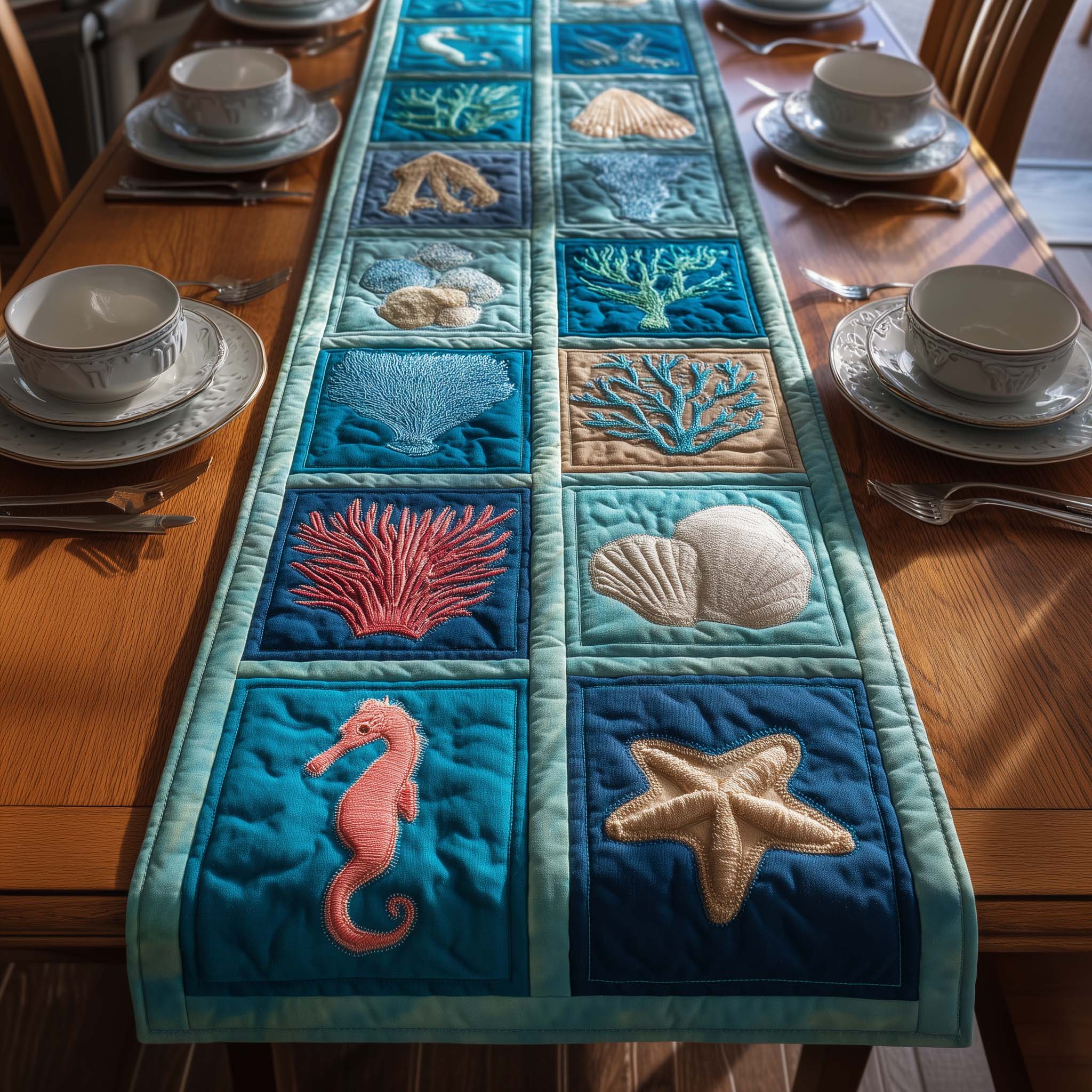 Coral Treasures Quilted Table Runner, Easter Table Runner, Spring Table Runner, Mother's Day Gifts