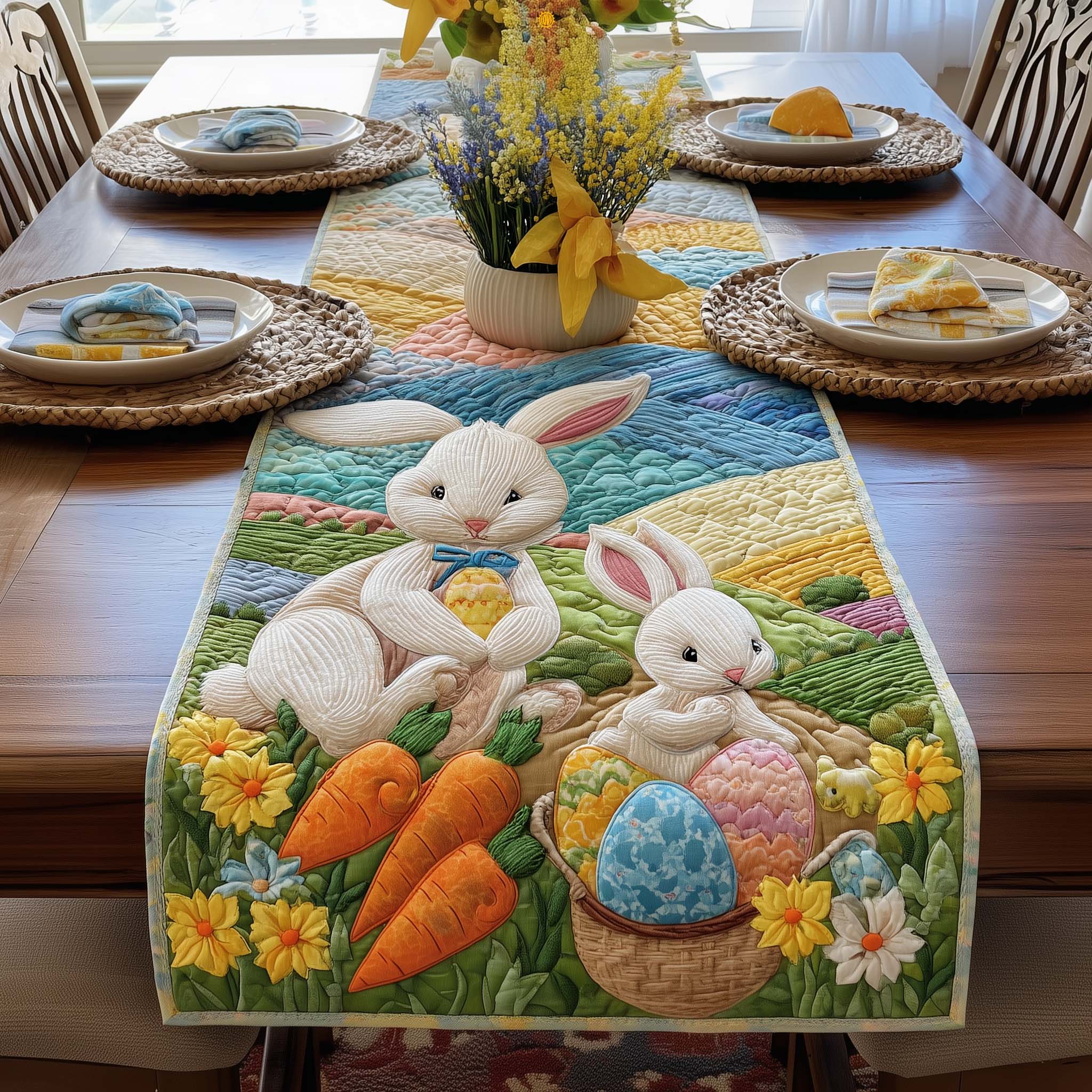 Spring Rabbits Quilted Table Runner, Easter Table Runner, Spring Table Runner, Mother's Day Gifts