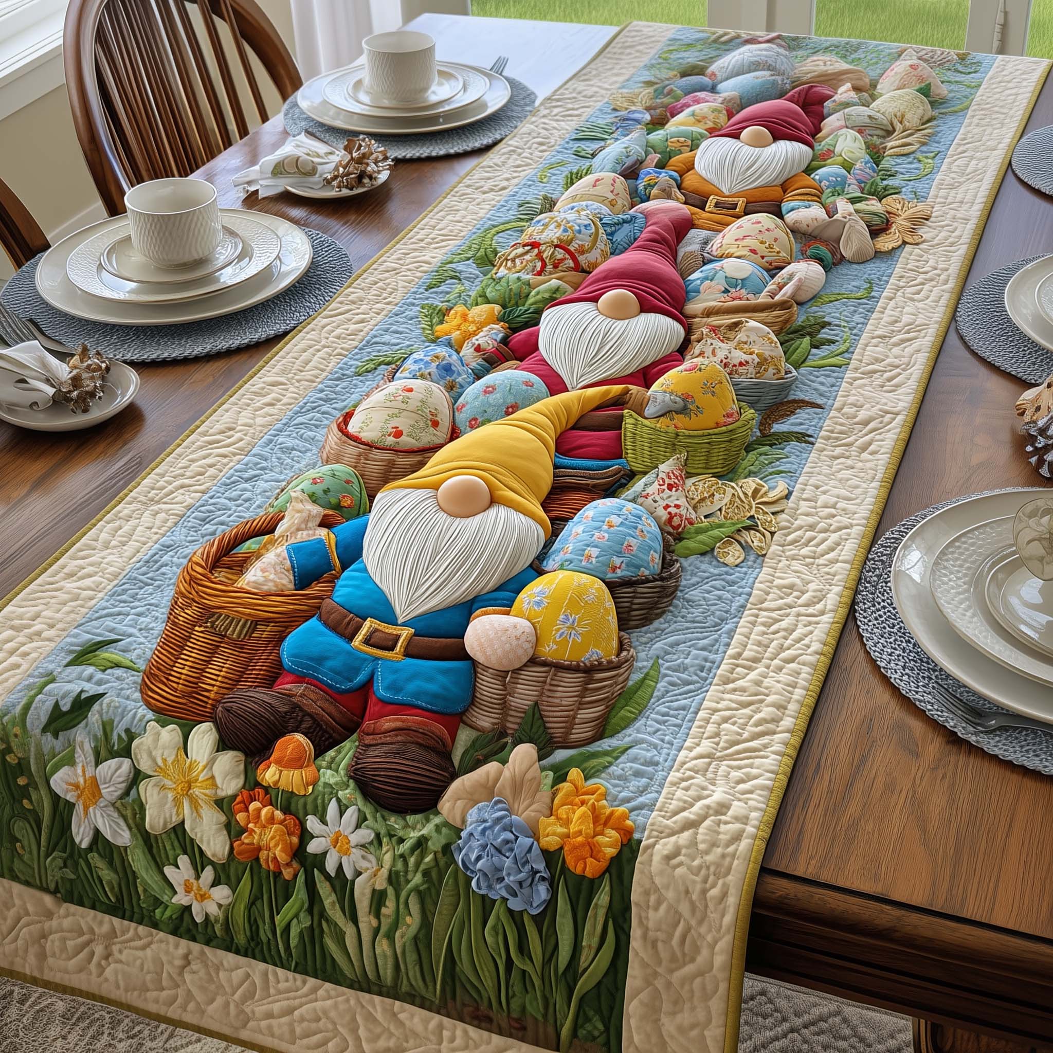 Easter Gnomes Quilted Table Runner, Easter Table Runner, Spring Table Runner, Mother's Day Gifts