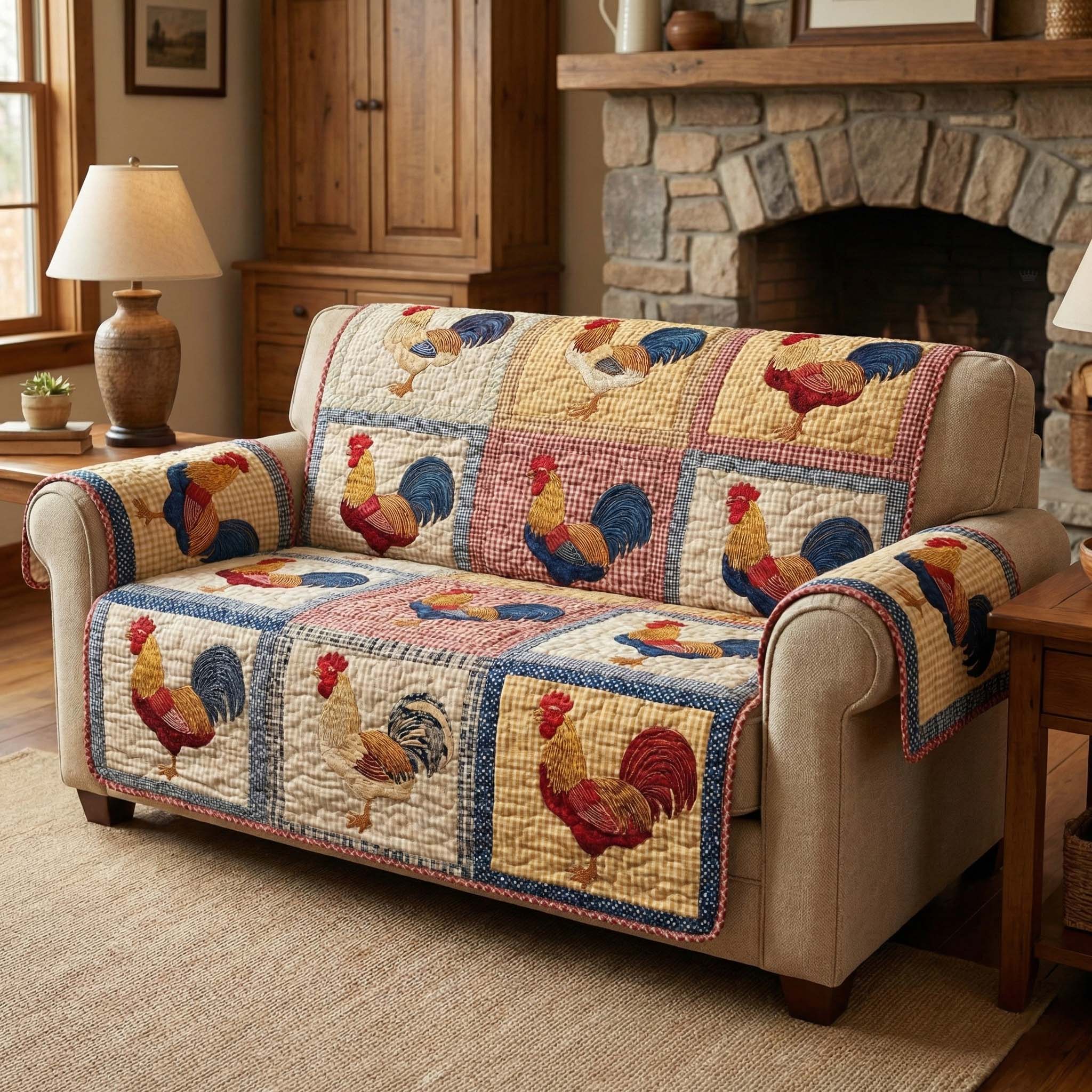 Classic Roosters Quilted Sofa Cover Fall Halloween Decor For Sofa Couch
