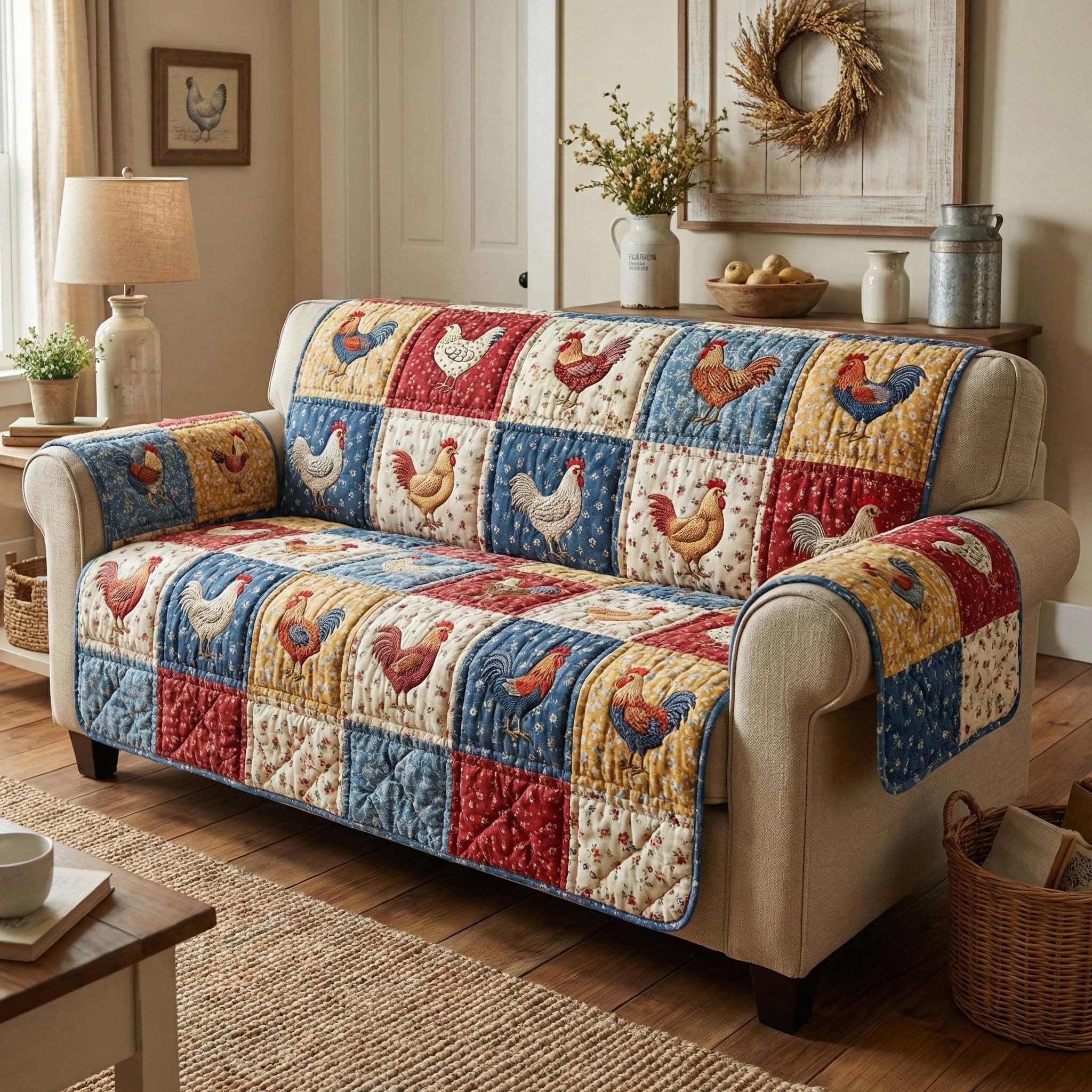 Country Coop Quilted Sofa Cover Fall Halloween Decor For Sofa Couch