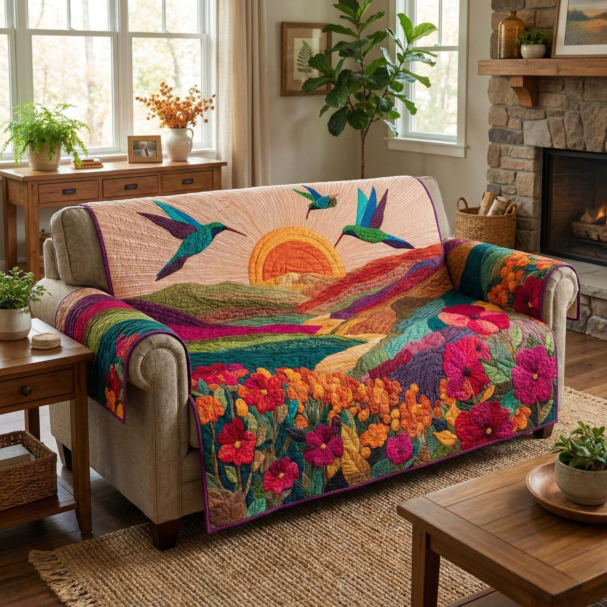 Spring Meadow Quilted Sofa Cover Fall Halloween Decor For Sofa Couch
