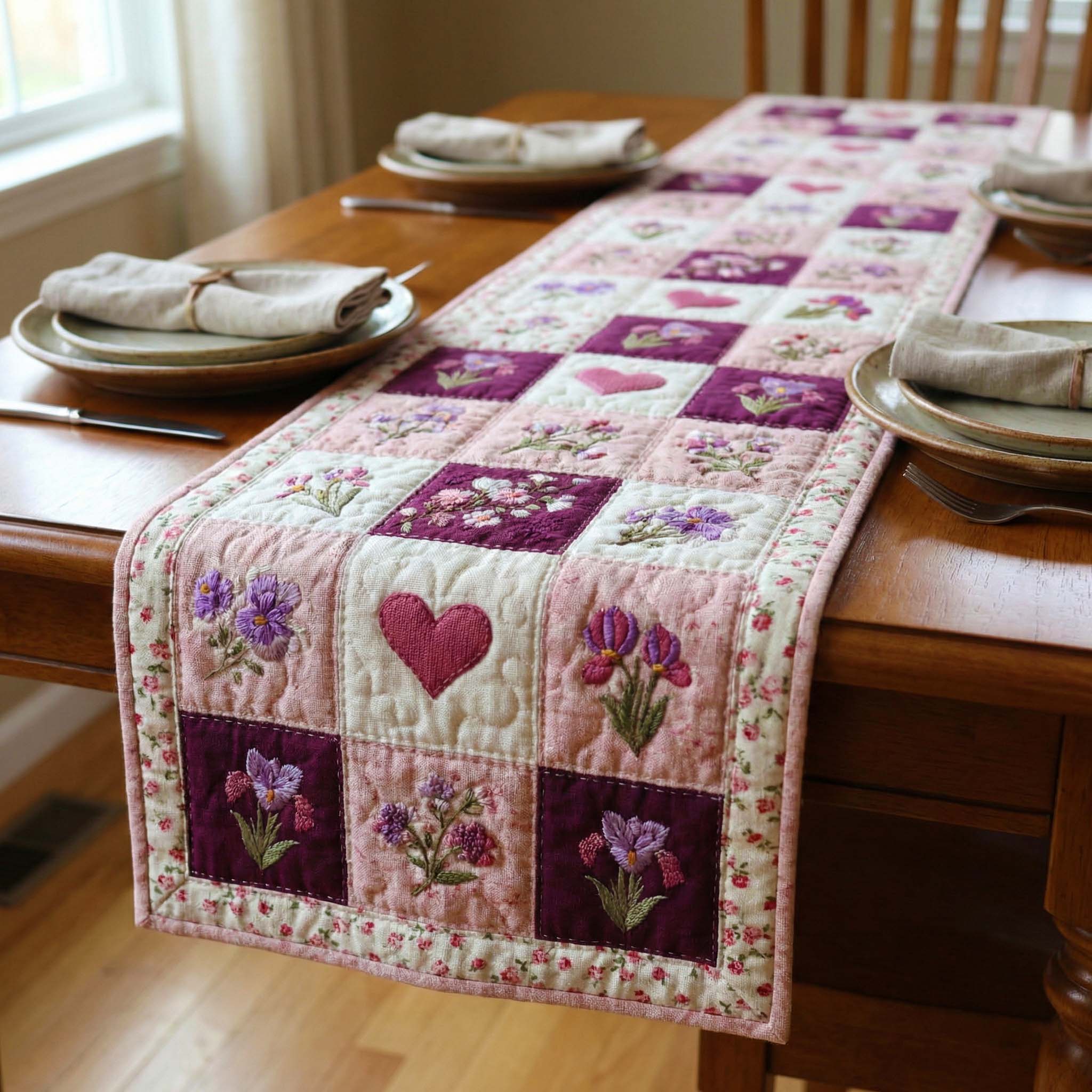 Blush Meadow Quilted Table Runner, Easter Table Runner, Spring Table Runner, Mother's Day Gifts