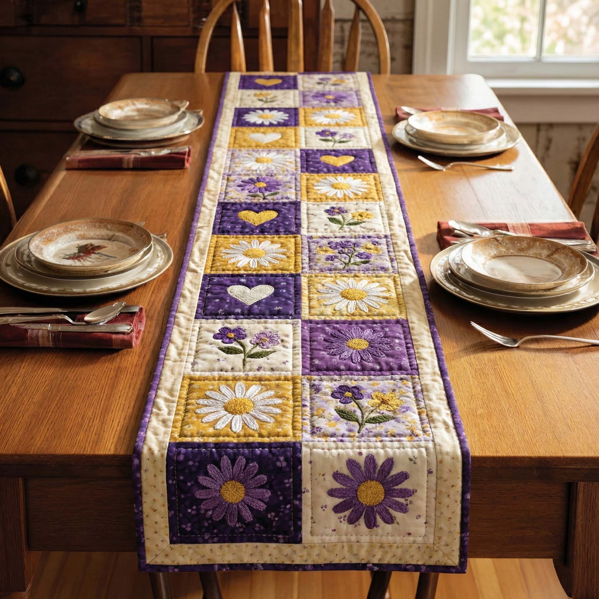 Daisy Patchwork Quilted Table Runner, Easter Table Runner, Spring Table Runner, Mother's Day Gifts