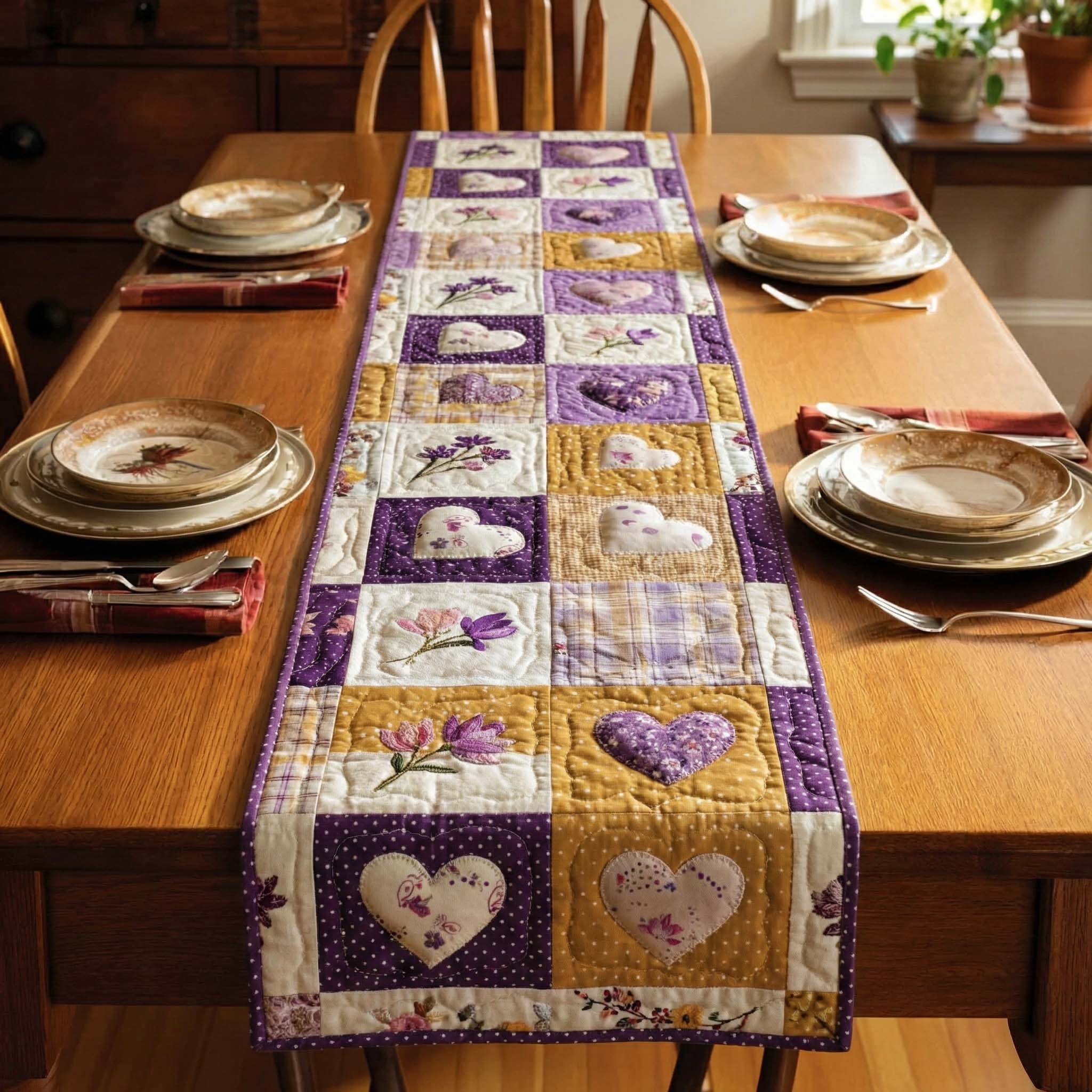 Vintage Hearts Quilted Table Runner, Easter Table Runner, Spring Table Runner, Mother's Day Gifts
