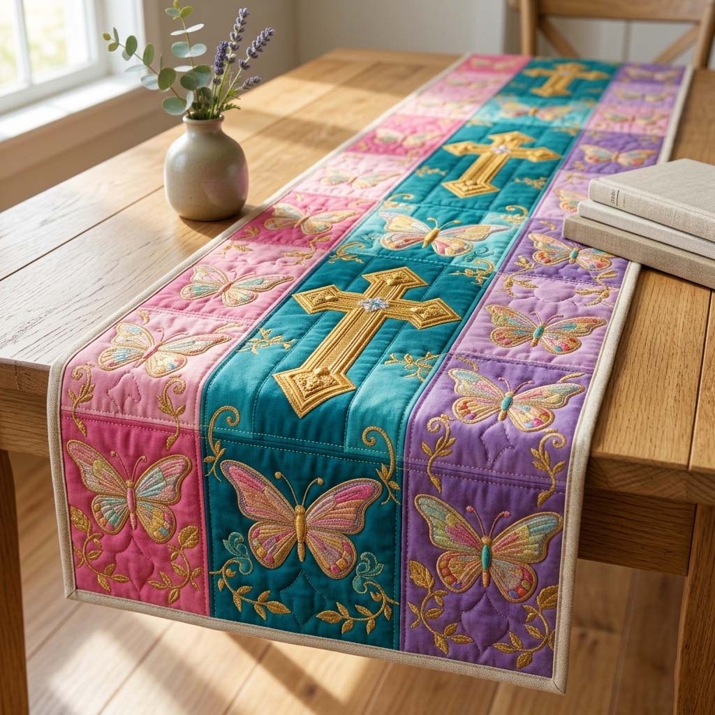 Teal Butterfly Quilted Table Runner, Easter Table Runner, Spring Table Runner, Mother's Day Gifts