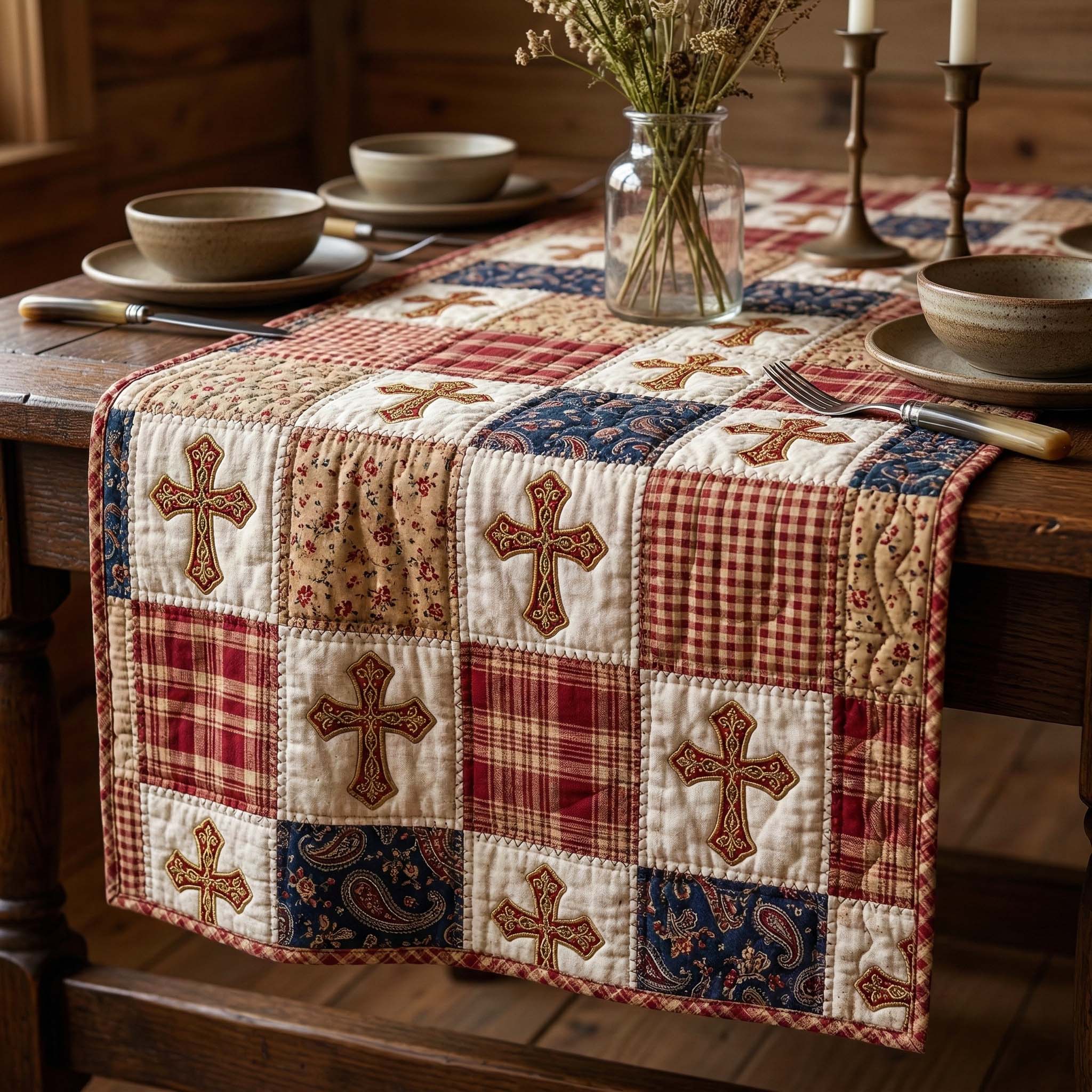Heritage Red Quilted Table Runner, Easter Table Runner, Spring Table Runner, Mother's Day Gifts