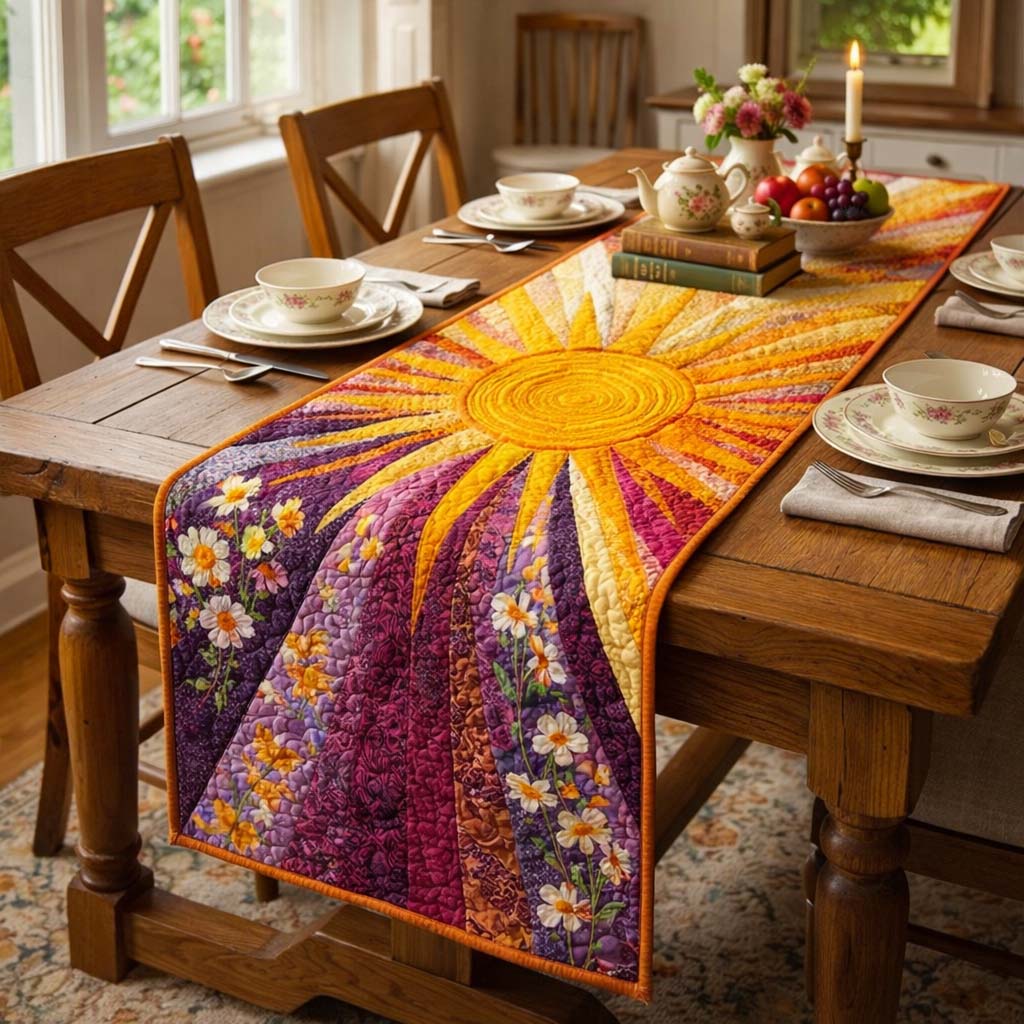 Golden Sun Quilted Table Runner, Easter Table Runner, Spring Table Runner, Mother's Day Gifts