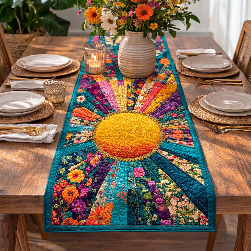Floral Sun Quilted Table Runner, Easter Table Runner, Spring Table Runner, Mother's Day Gifts
