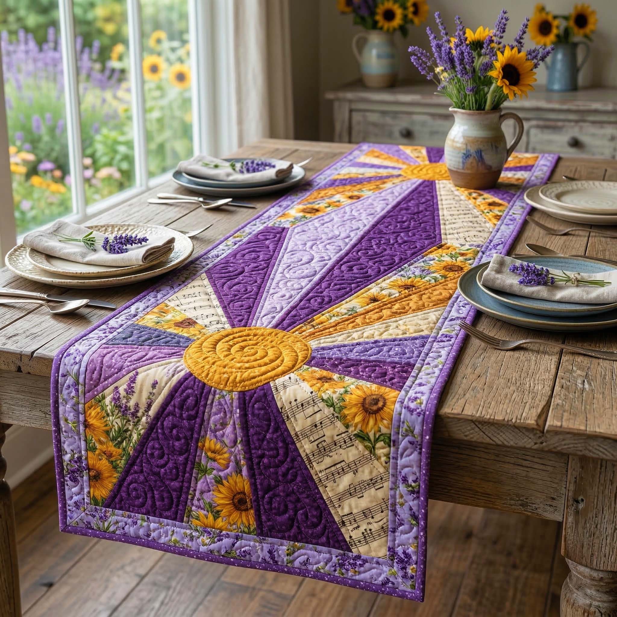 Lavender Sun Quilted Table Runner, Easter Table Runner, Spring Table Runner, Mother's Day Gifts