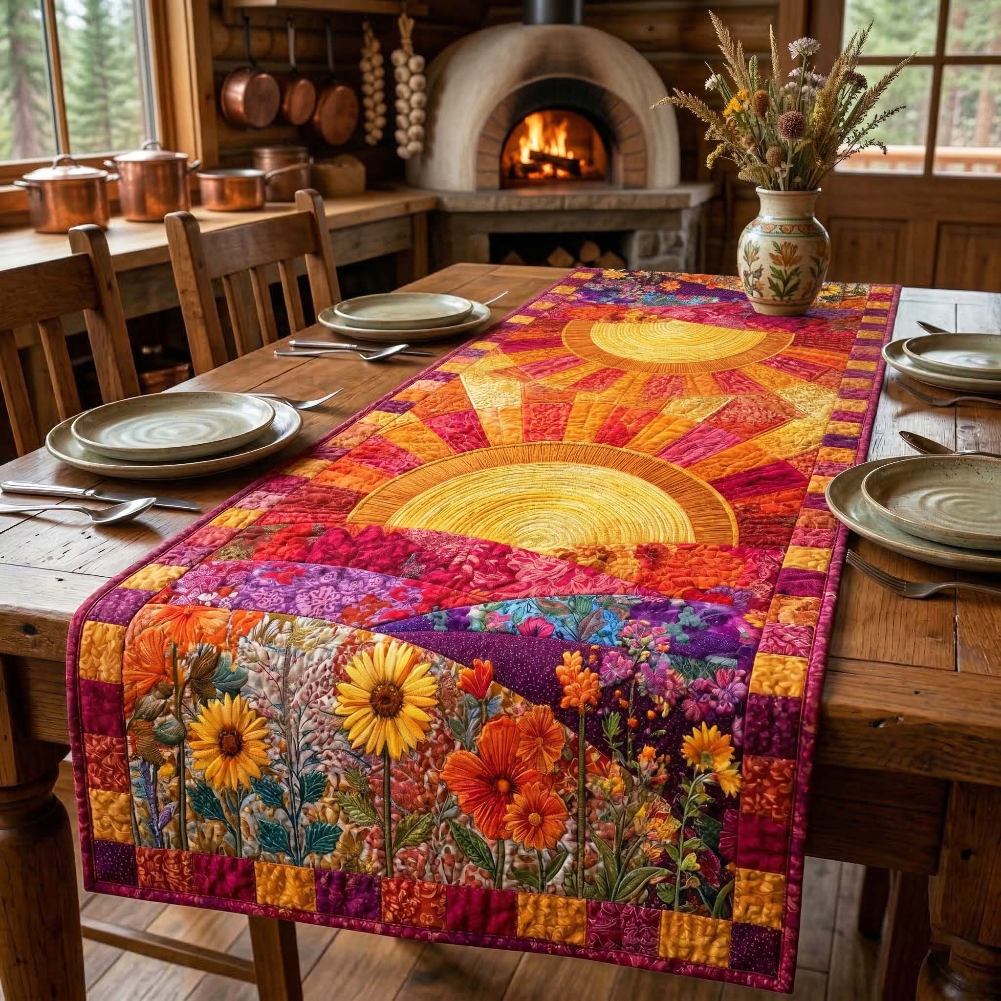 Floral Sunset Quilted Table Runner, Easter Table Runner, Spring Table Runner, Mother's Day Gifts