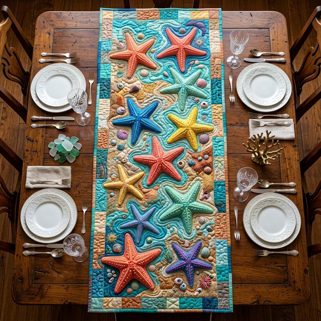 Ocean Starfish Quilted Table Runner, Easter Table Runner, Spring Table Runner, Mother's Day Gifts