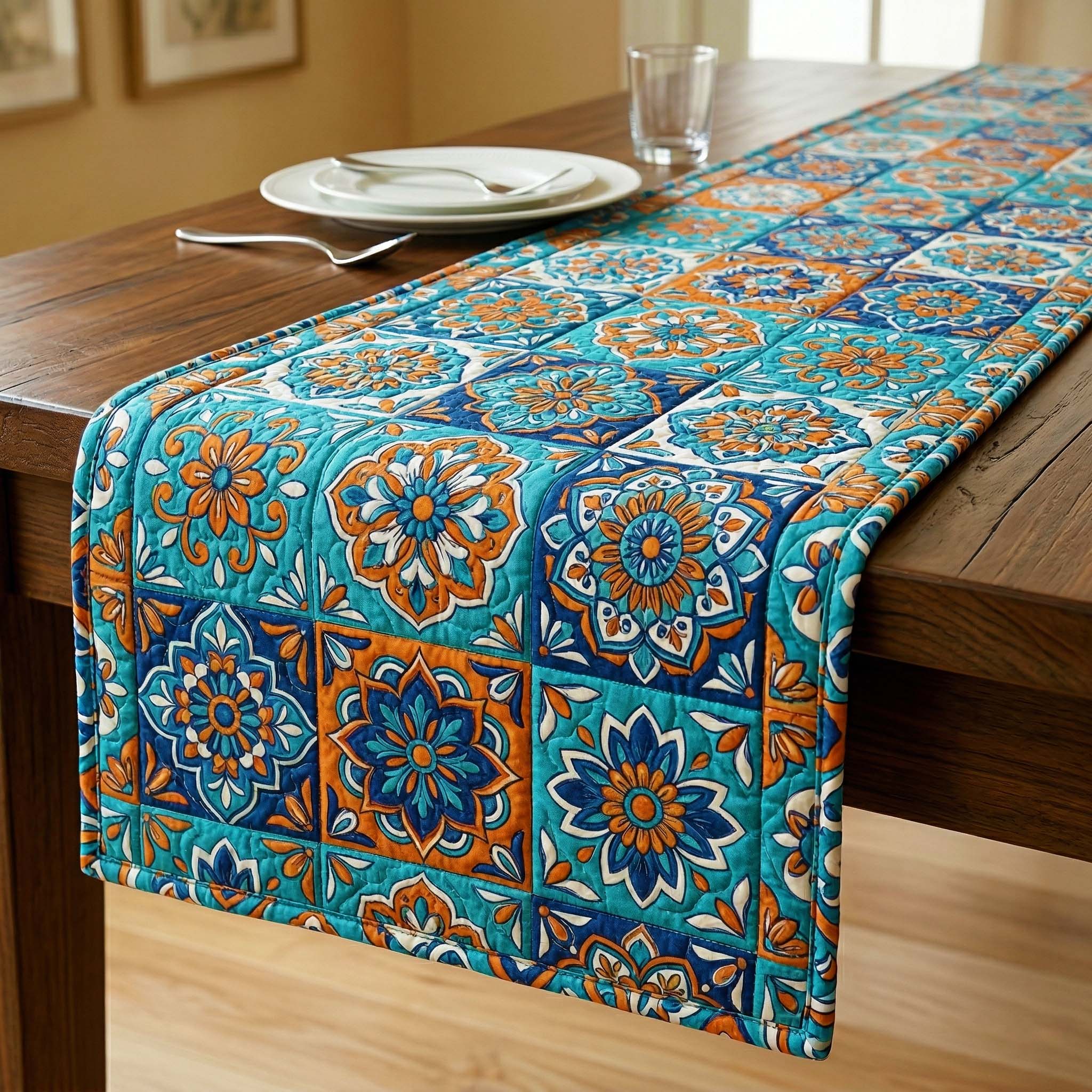 Azure Bloom Quilted Table Runner, Easter Table Runner, Spring Table Runner, Mother's Day Gifts